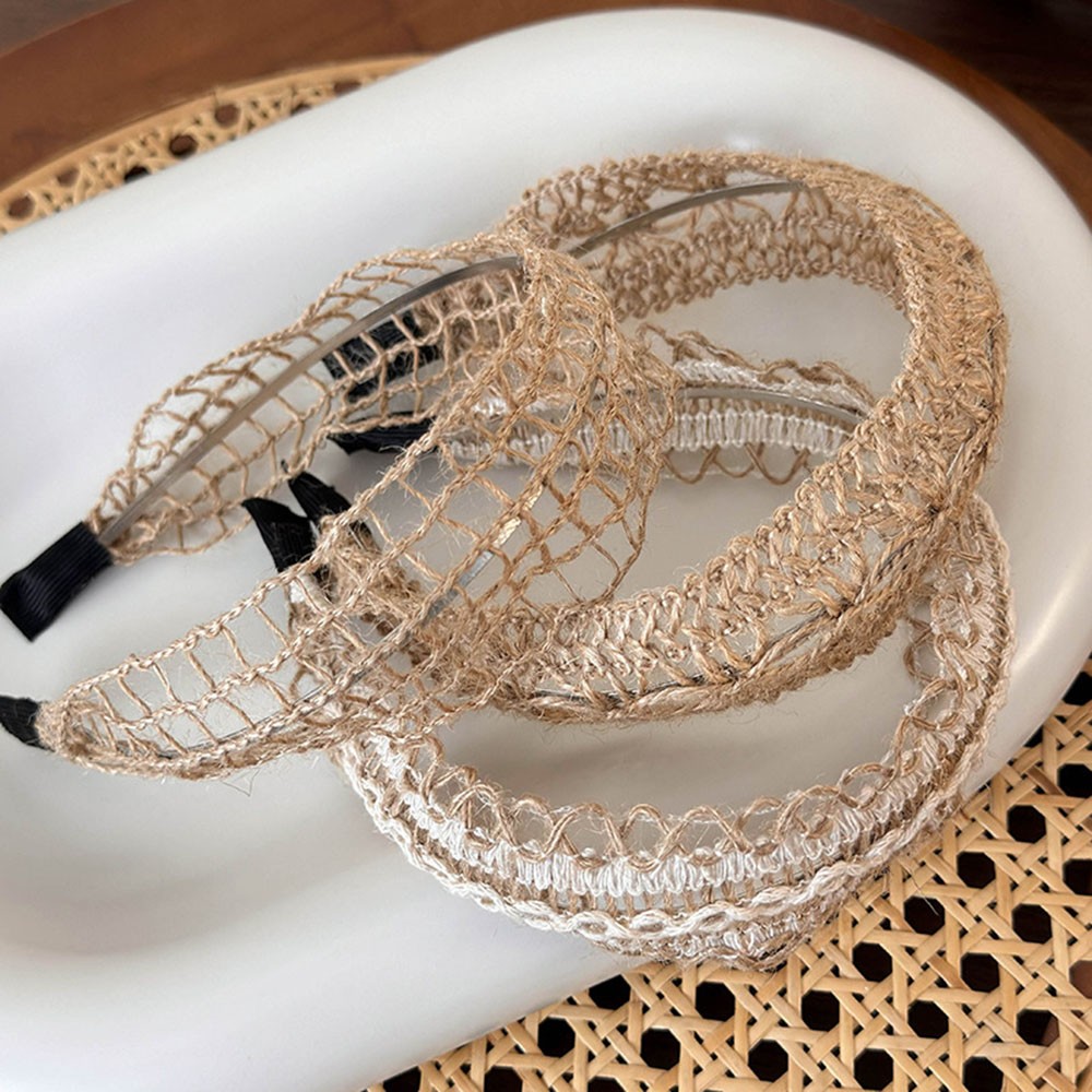 2PACK Straw Wide-Brimmed Braided Headband Hair Band Hand-Woven Linen Hair Hoop