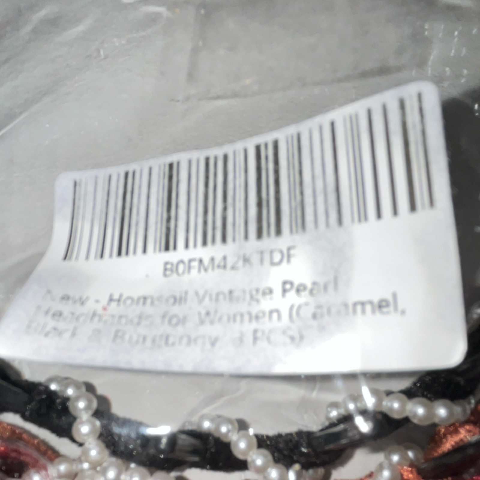 Homeoil Vintage Pearl Headbands Solid Pattern Caramel Black Burgundy 3 PCS Women