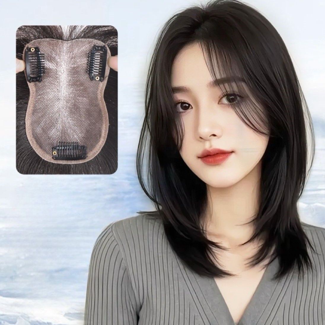 3.14″x4.3″Breathable Mono 100%Human Hair Hairline Head Top Topper Clip in 10″
