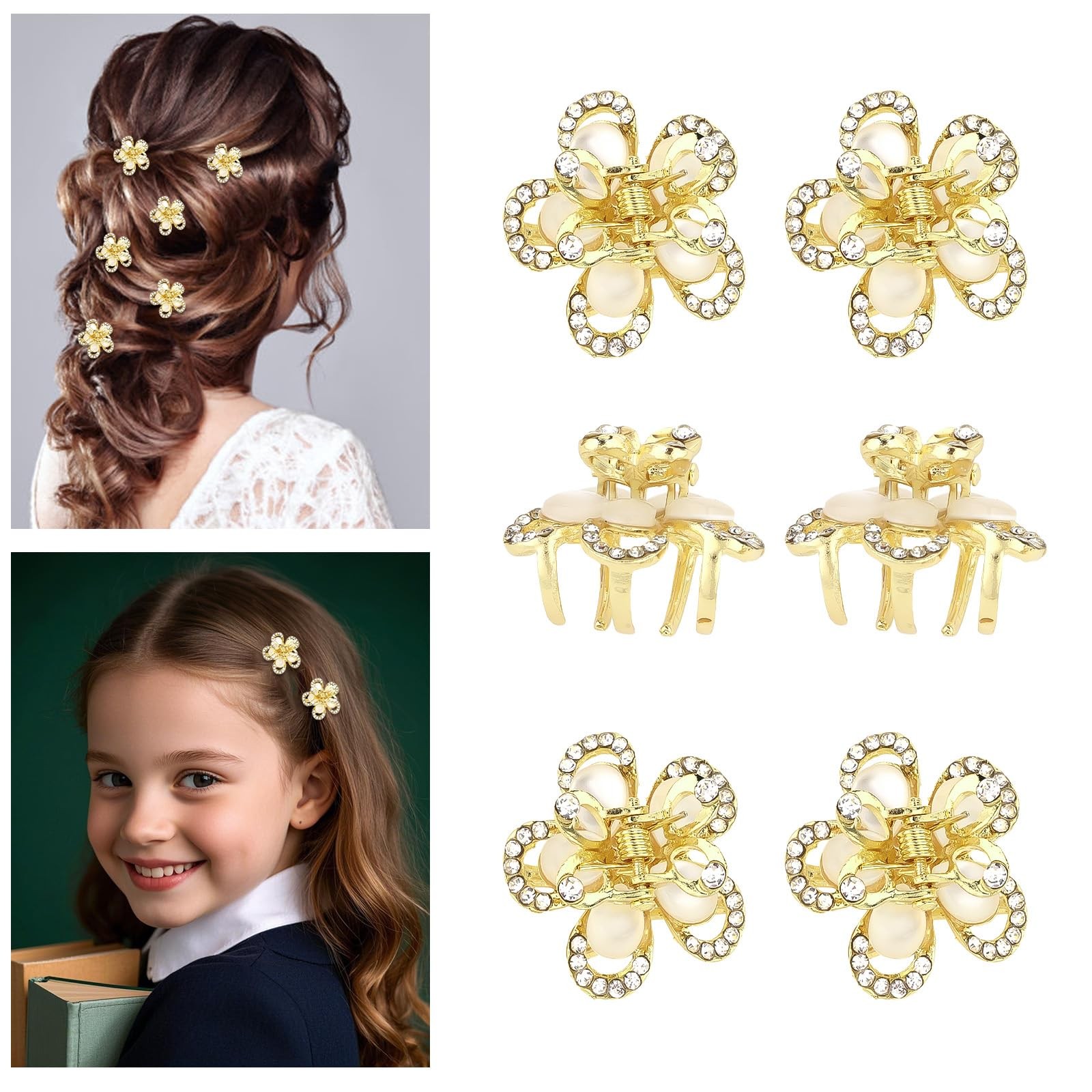 Esitrormi Small Claw Clips for Women Cute Flower Rhinestone Hair gold