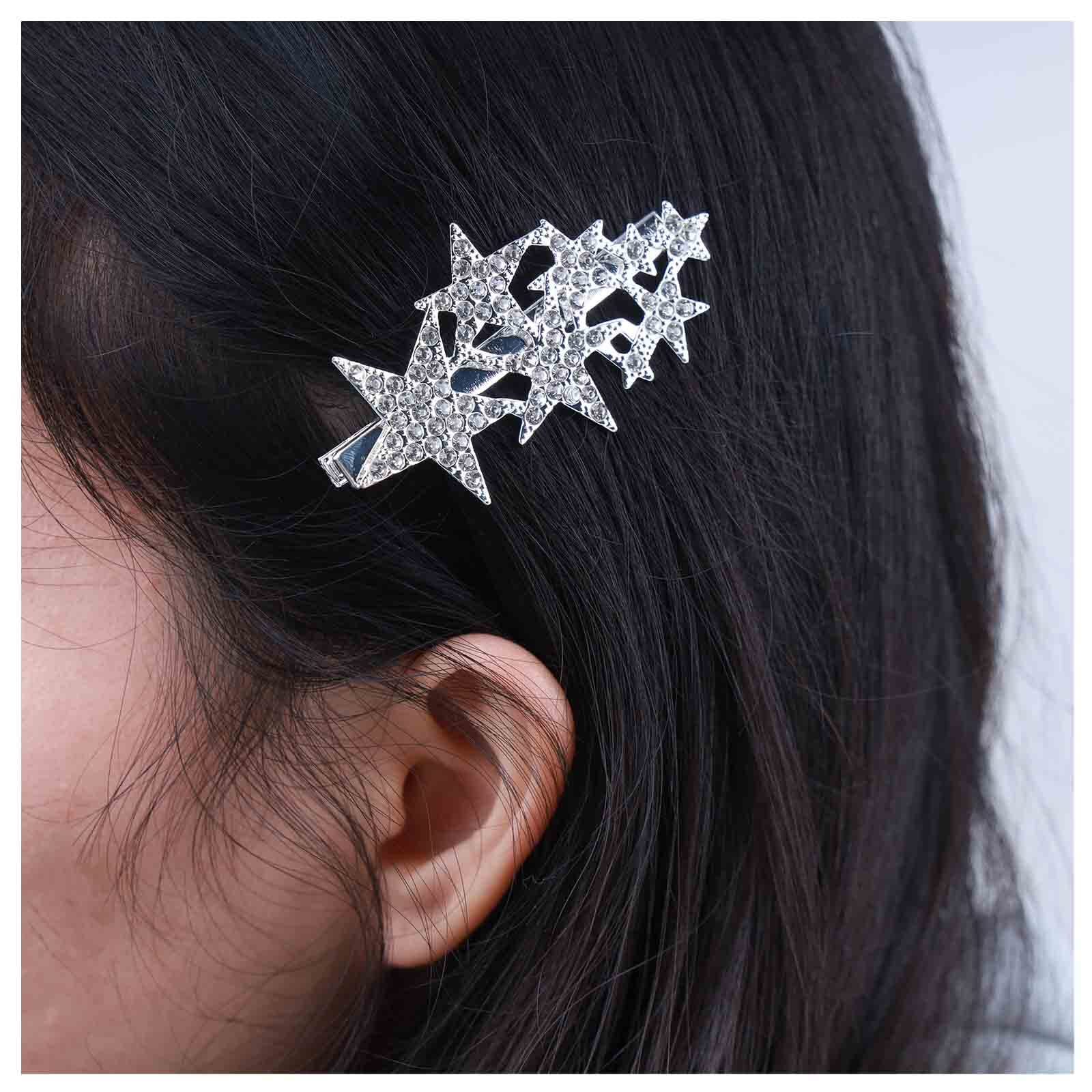Silver CZ Star Crystal Rhinestone Wedding Hair Barrette Clip Bride Accessory