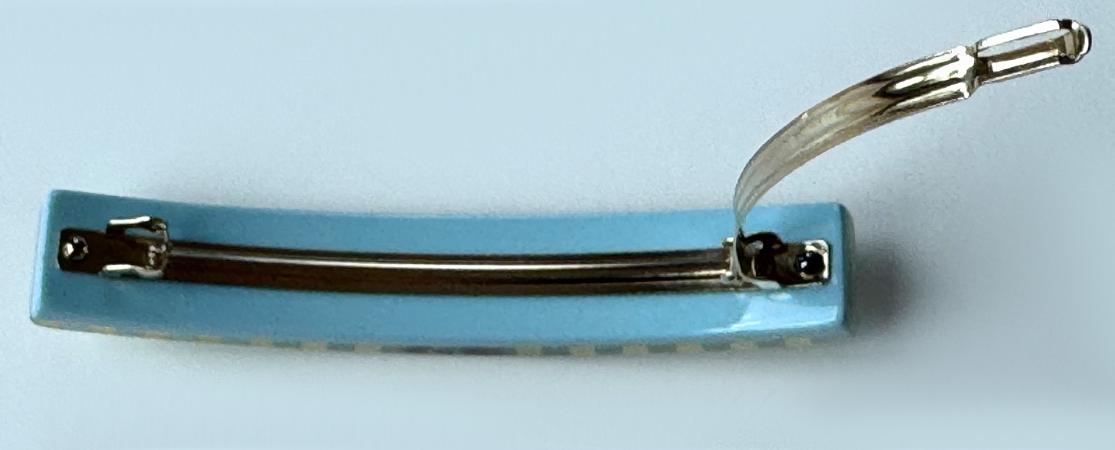 13C Versailles Chanel Hair Clip Barrette CC logo Gold Light Blue Pearl
