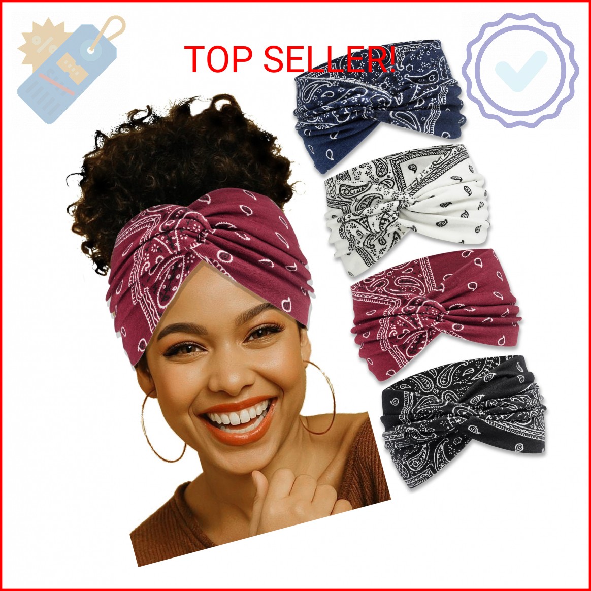 ZUYASEZ 4 Pack Wide Headbands for Women Paisley Twist Hair Bands Stretchy Cross