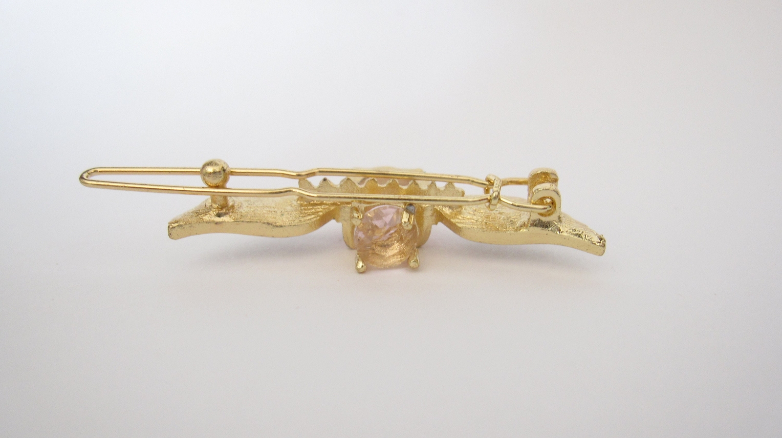Small gold and pink crystal angel hair pin barrette bridal clip