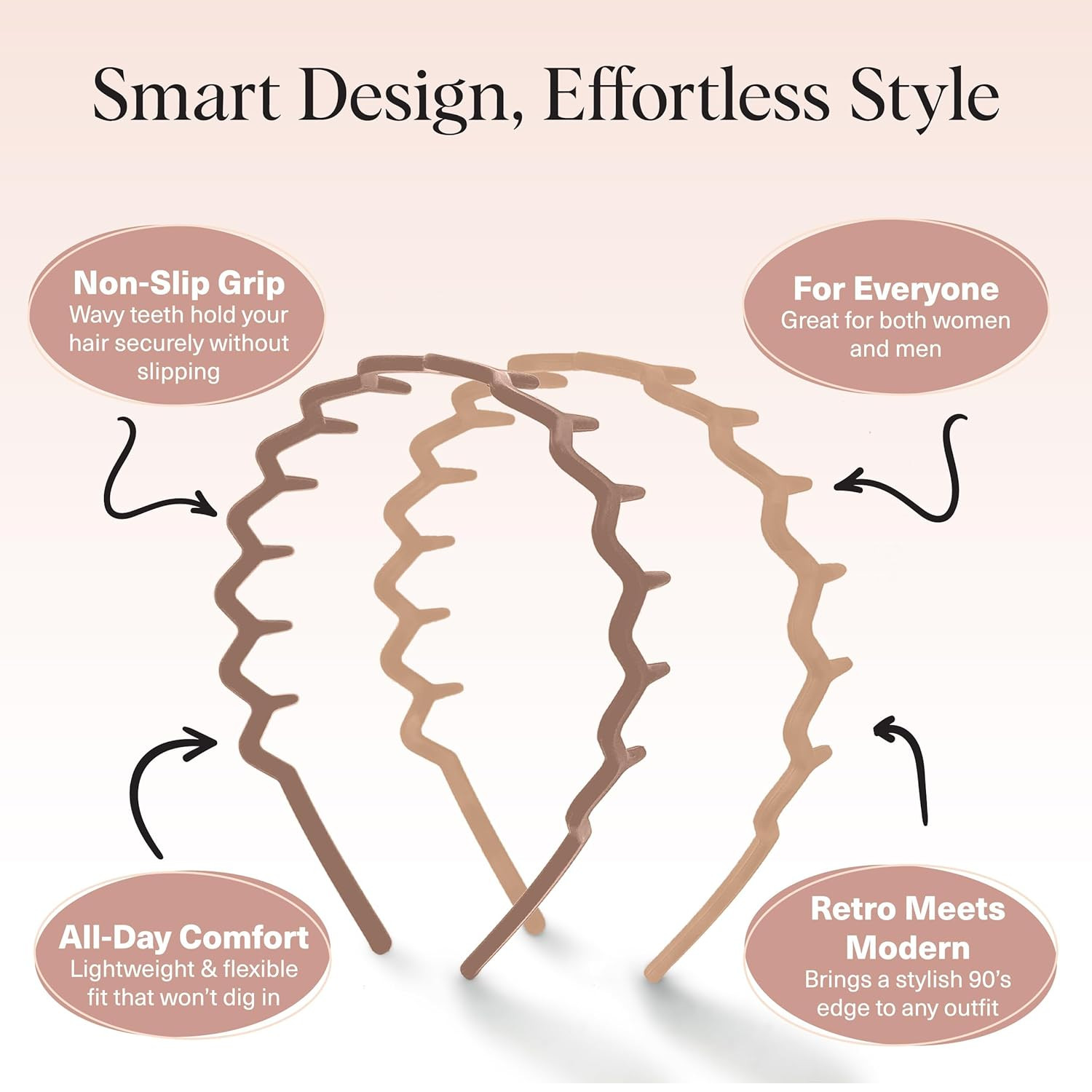 Zig Zag Headbands for Women Non Slip – Fashion Accessories for Slicked Back Styl