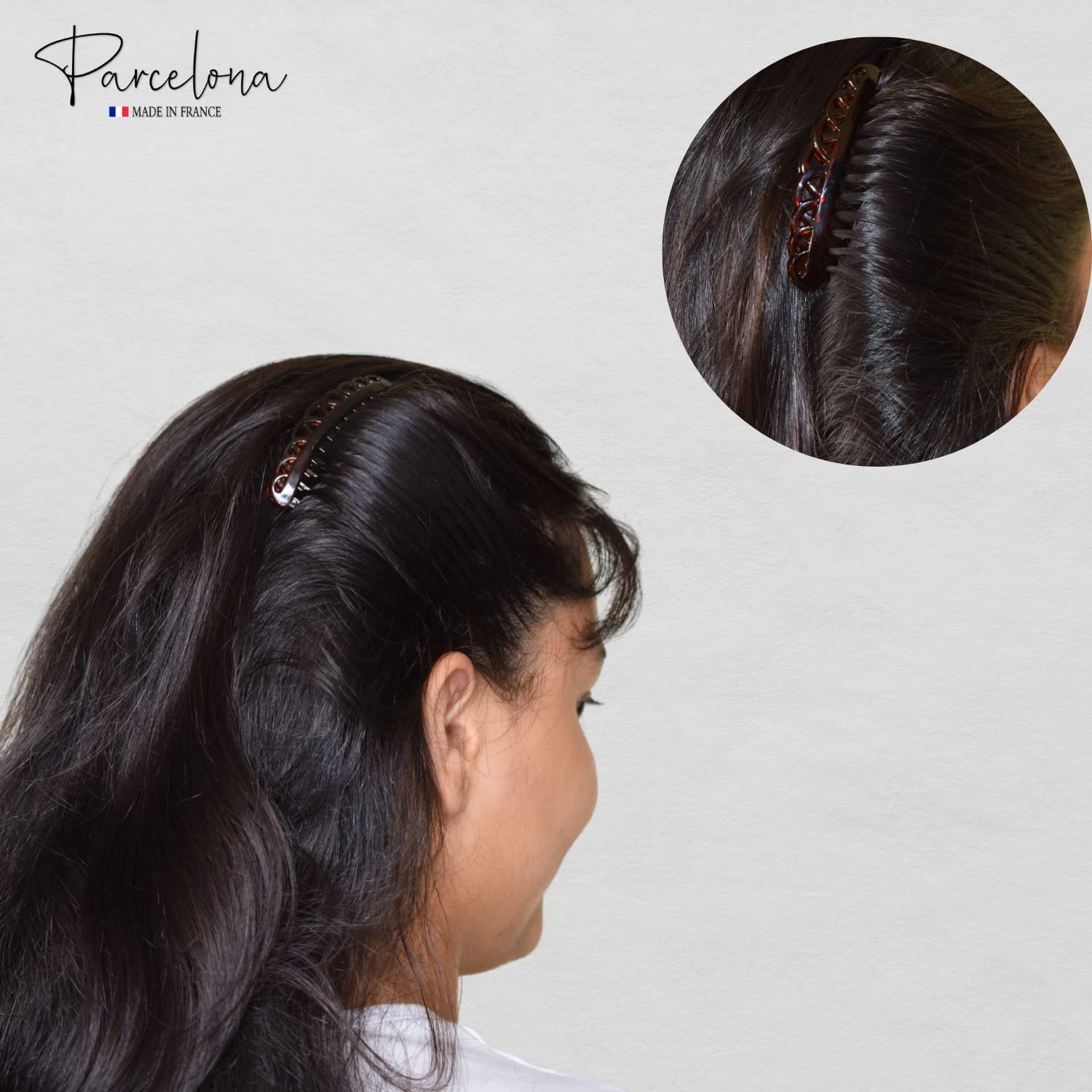 Parcelona French 13 Teeth Crown Small Cellulose Side Hair Combs for Women(2 Pcs)