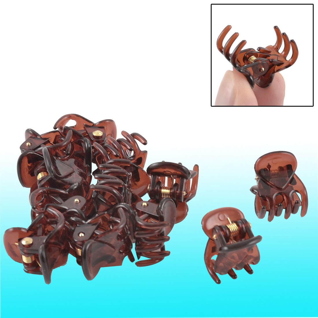 Spring Loaded Design Coffee Color Mini Hair Claws 12pcs