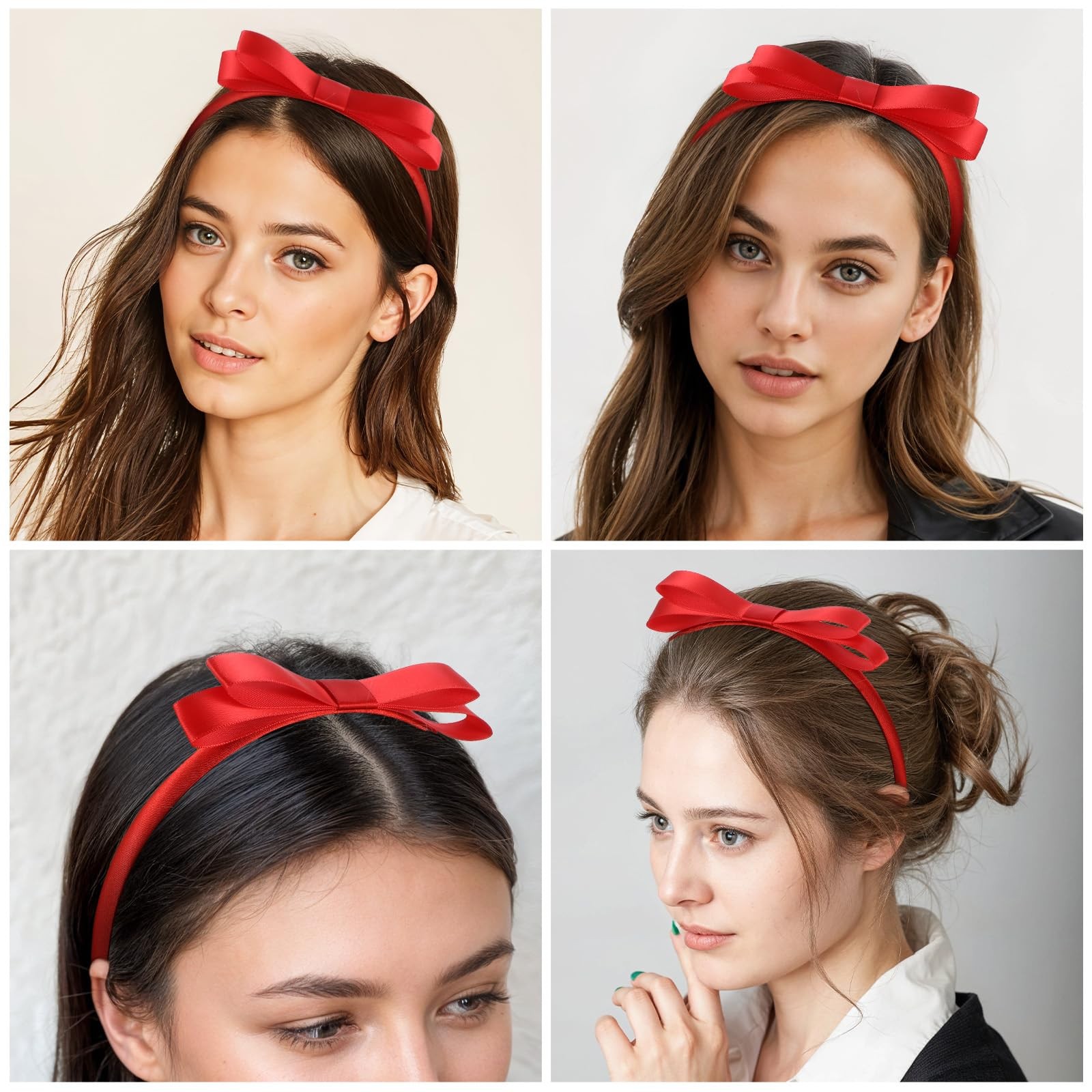 2 Pcs Red Bow Headband for Women Cute Matilda Style Bowknot Headbands Bow Kno…