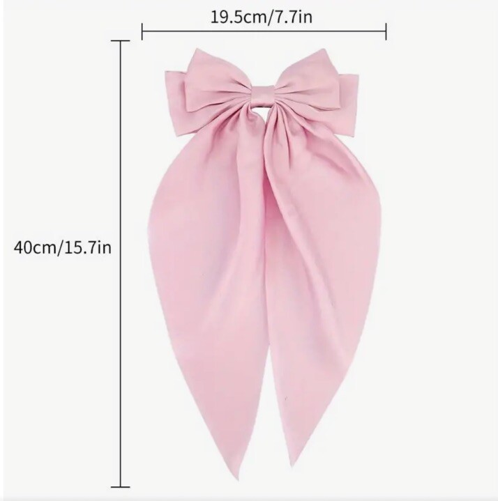 White Satin Stylish Bow with Big Ribbon Hair Clip All Hair Types Non Slip