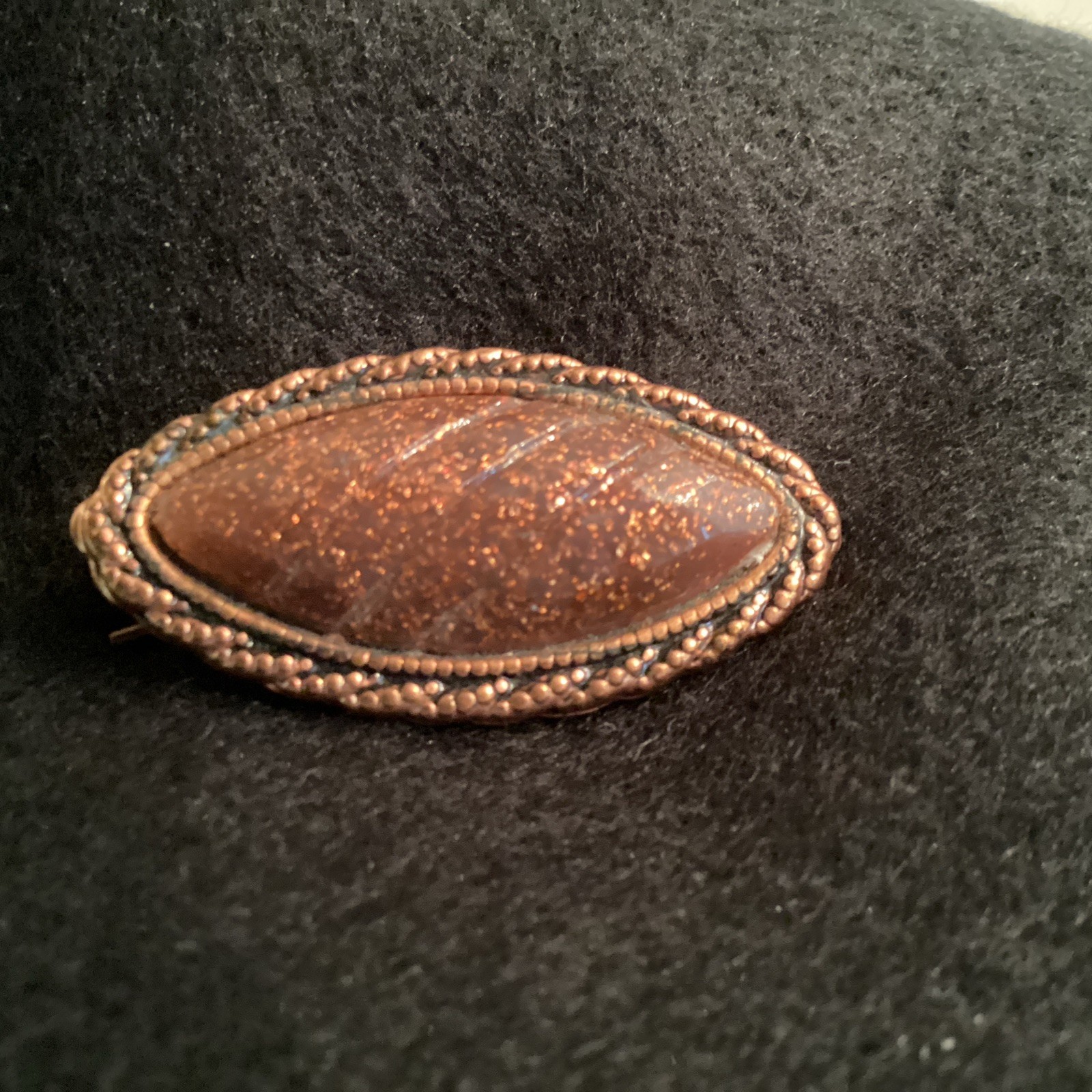 Copper Barrette With Faux Goldstone Center 1 5/8” X 3/4”. Nice.