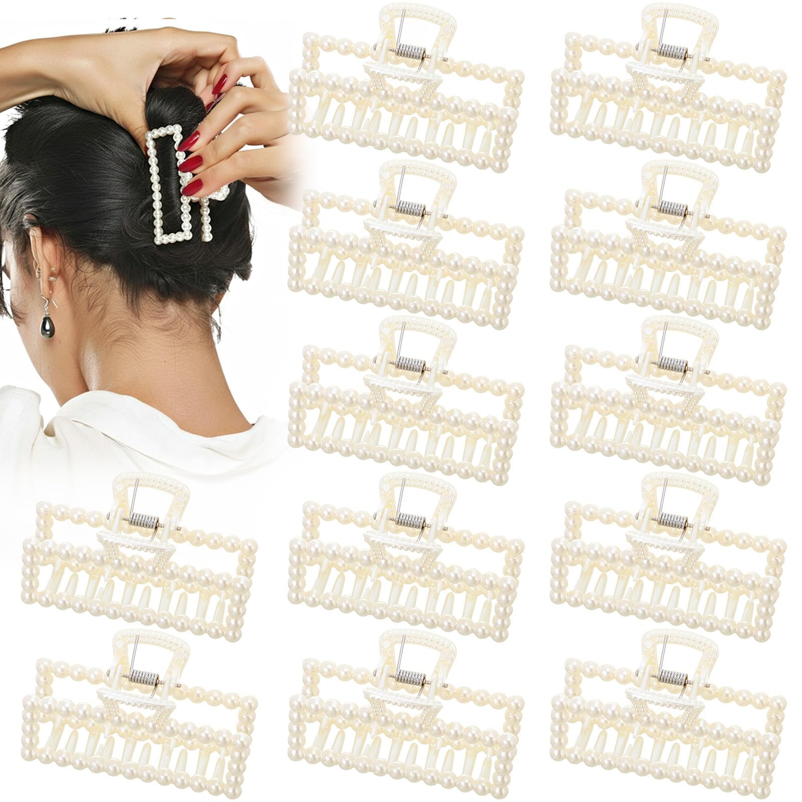 Canlierr 12 Pcs Pearl Hair Claw Clips Bulk for 1 Count (Pack of 12), beige