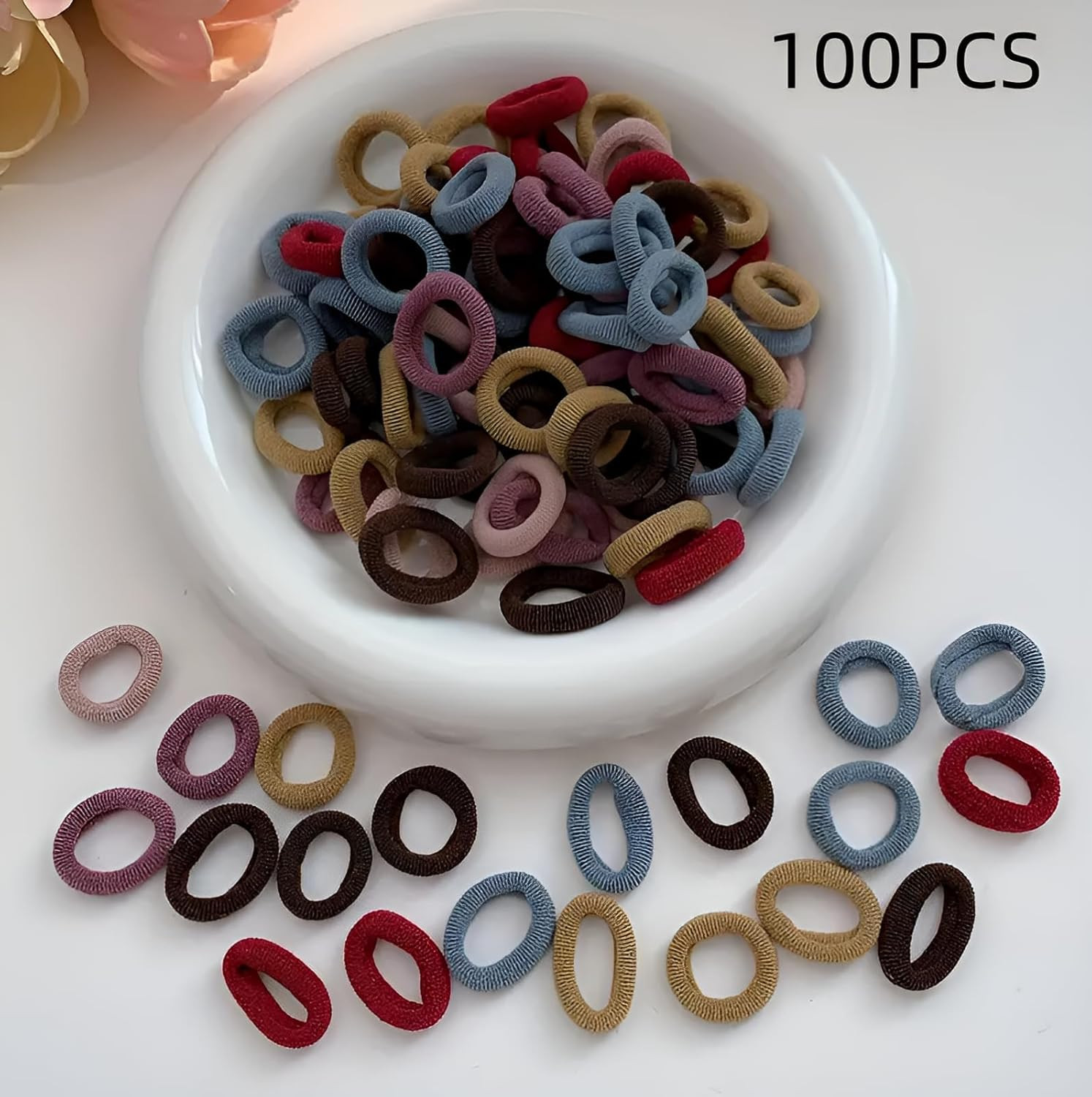 100 Pcs Elegant Jersey Hair Elastics & Ties for Girls, Cute Color-Matched Hair R