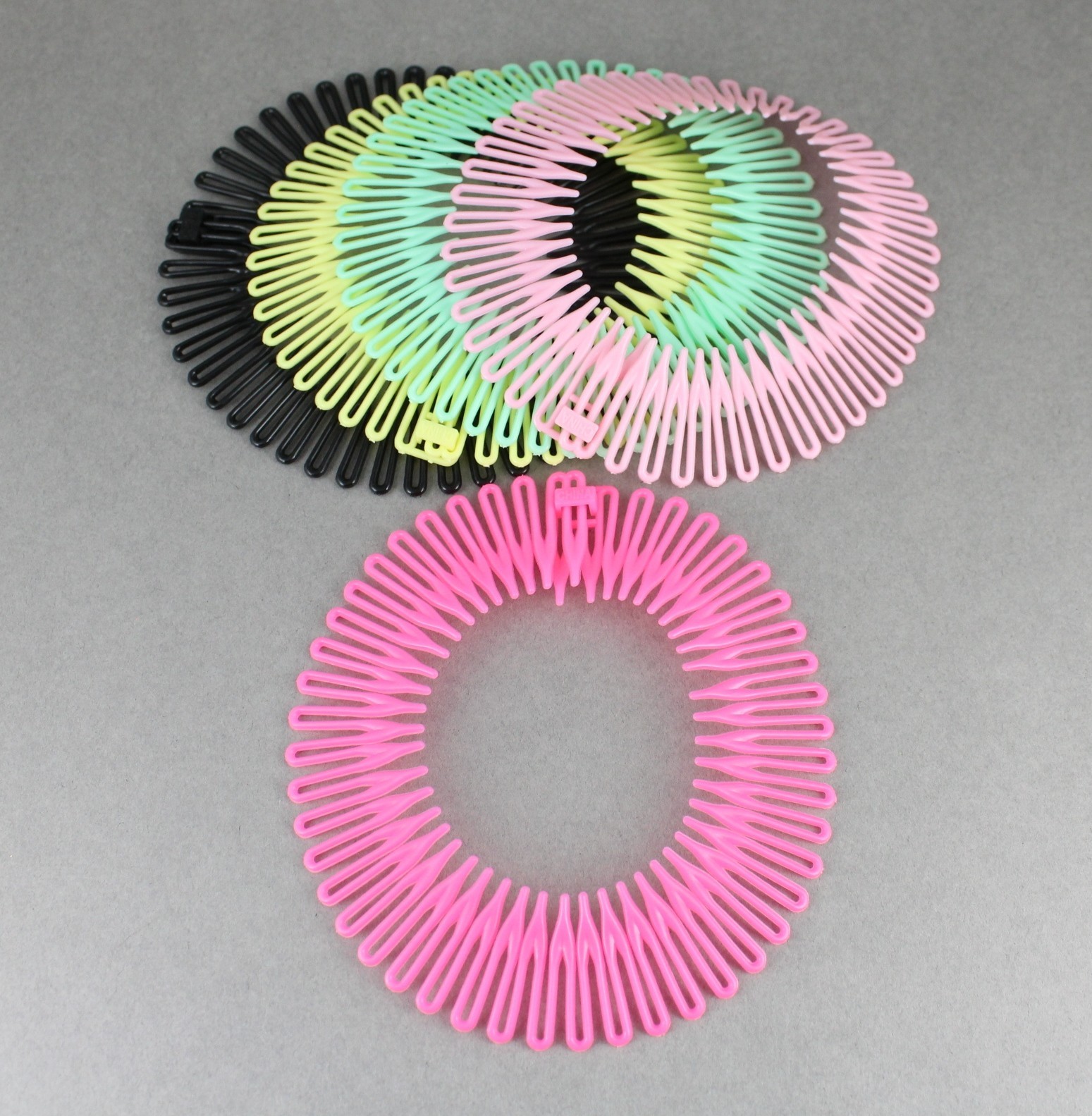 Fuchsia Pink Green Ylw headband Set 5 Flex spider hair comb teeth zigzag stretch