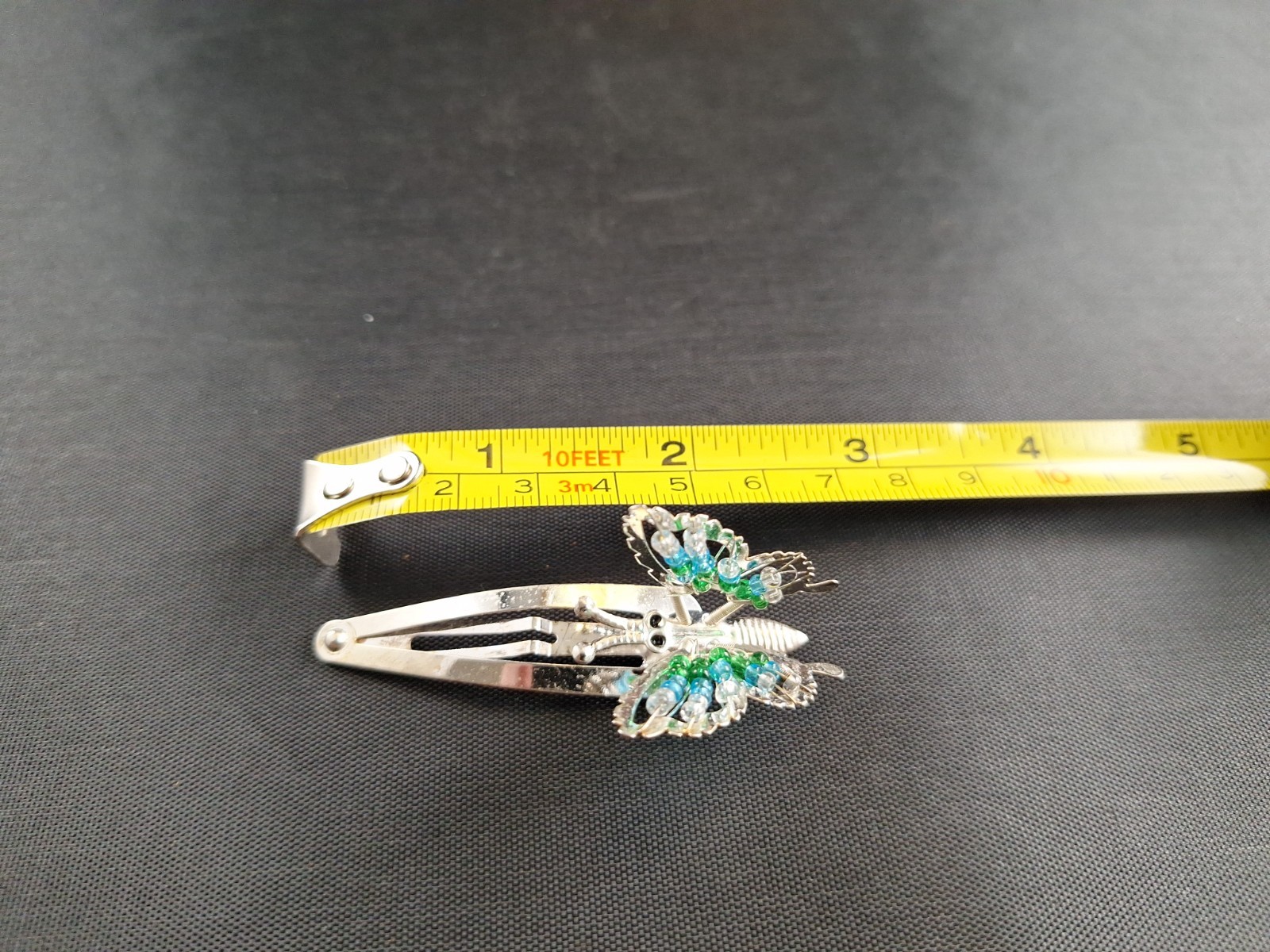 Vtg Y2K Beaded Butterfly Moveable Hair Barrette Glam Style Green Blue *7-66