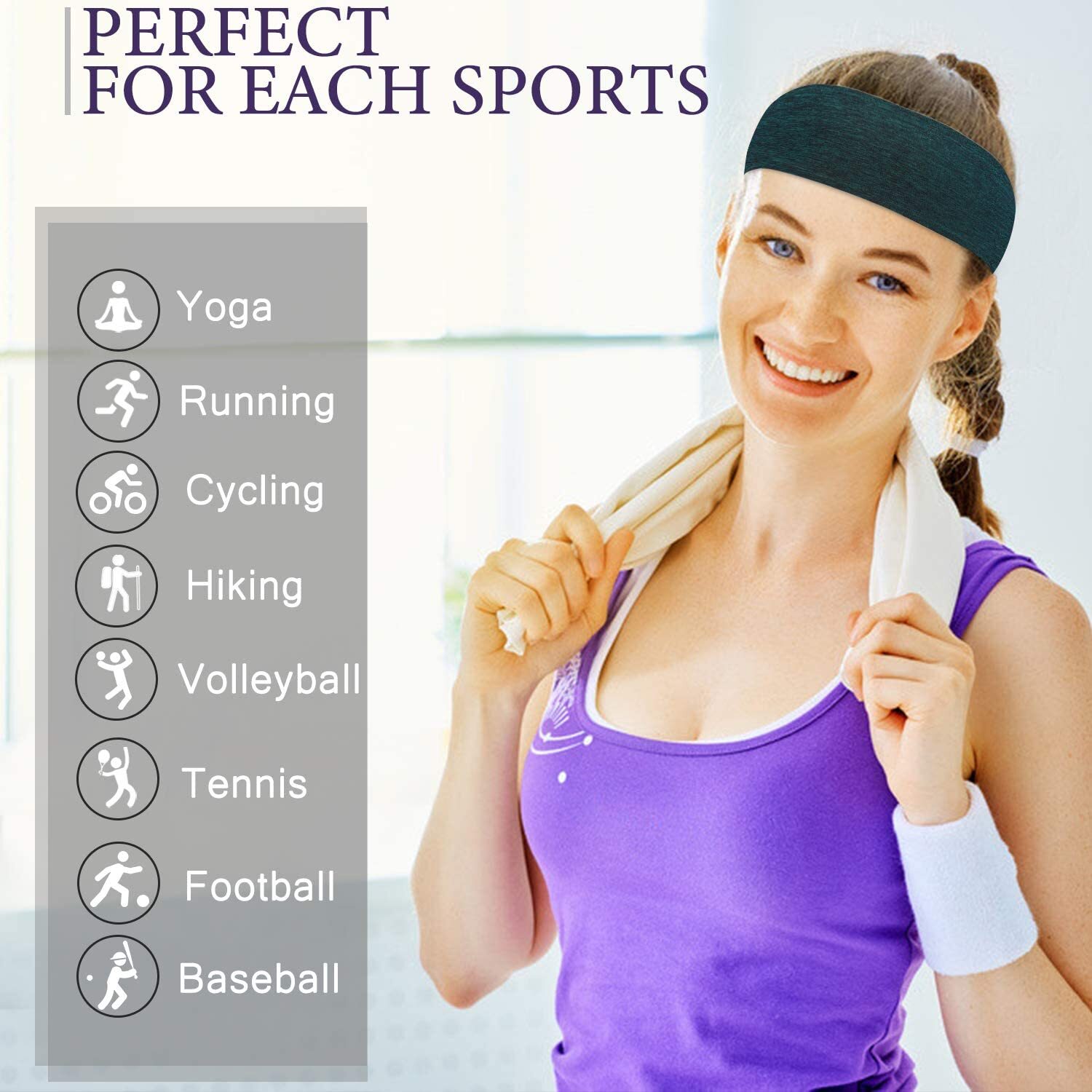 Men Women Sports Headband Moisture Wicking Workout Fitness Sweatband Hairband