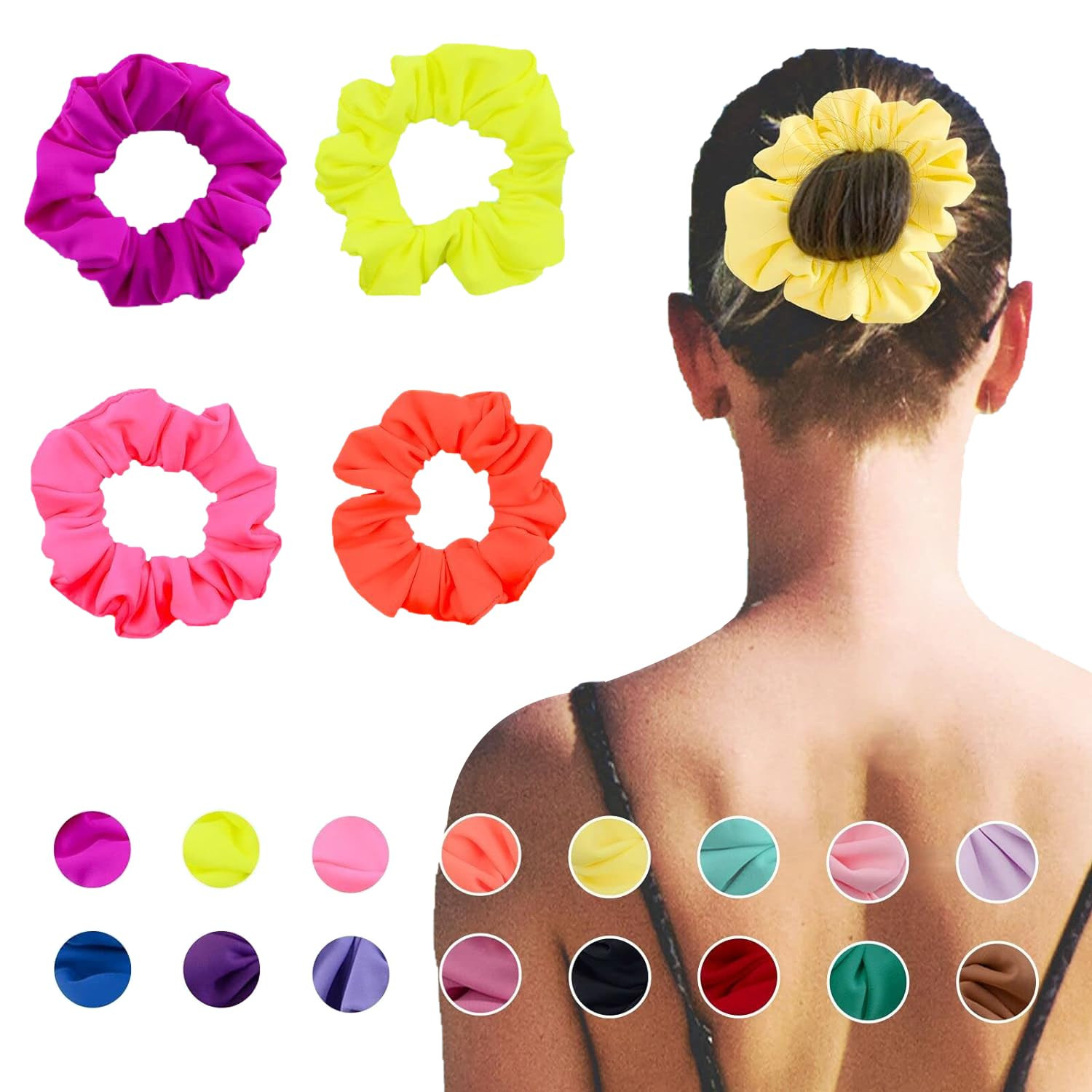Waterproof Neon Scrunchies Gym Scrunchie – Water-Resistant Hair Ties Pool Scrunc
