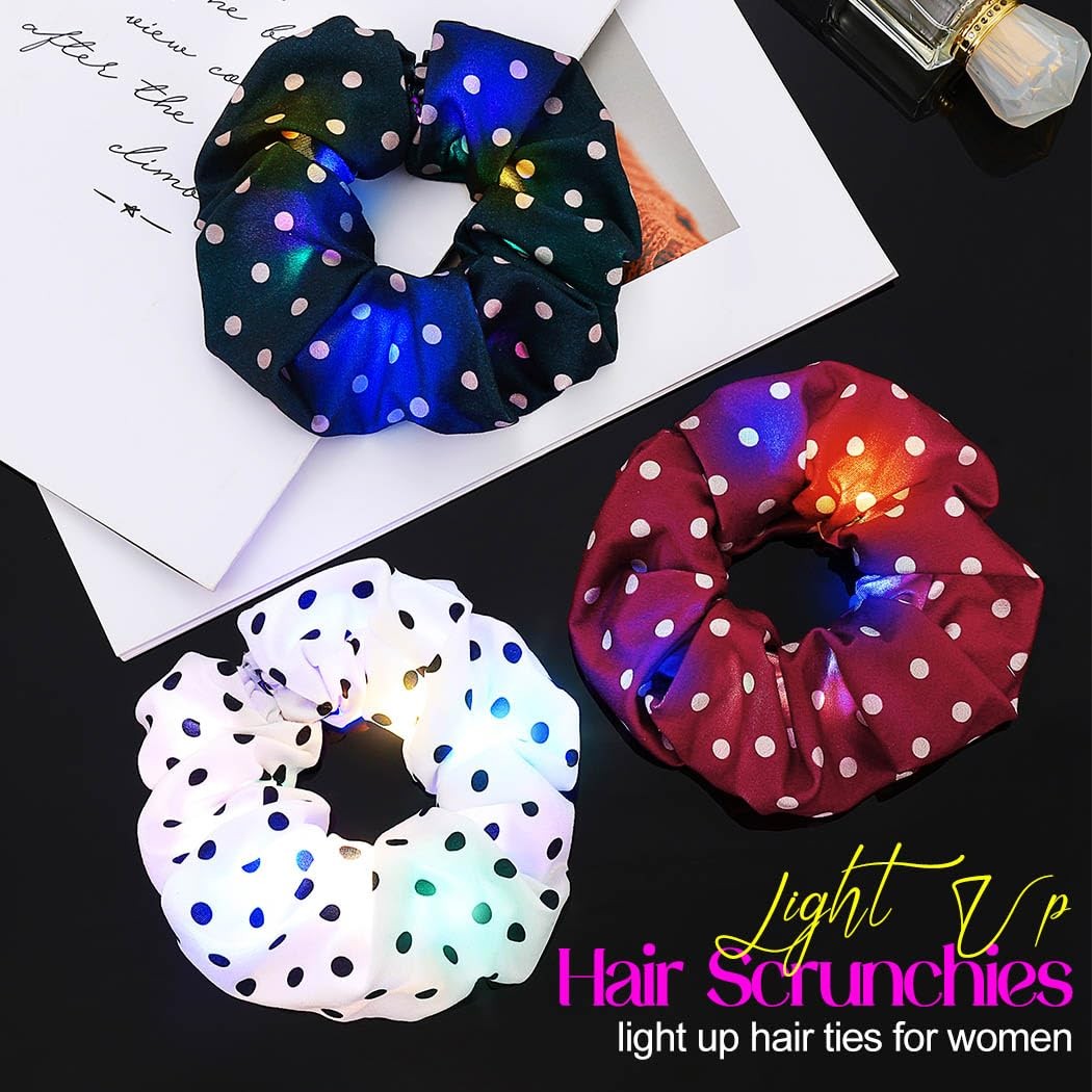 CAKURE Light Up Hair Scrunchies Polka Dots Scrunchie Accessories for…