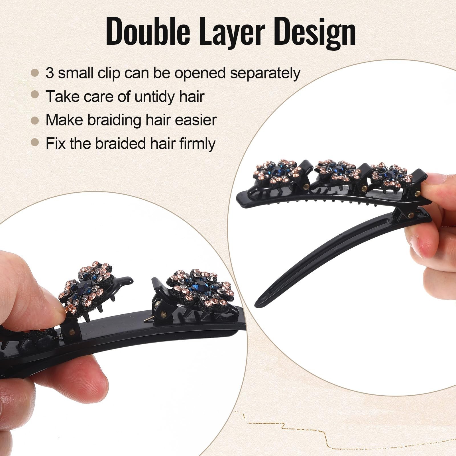 Braided Hair Clips for Women, Sparkling Crystal Stone Pearl Barrette, 8PCS Rh…