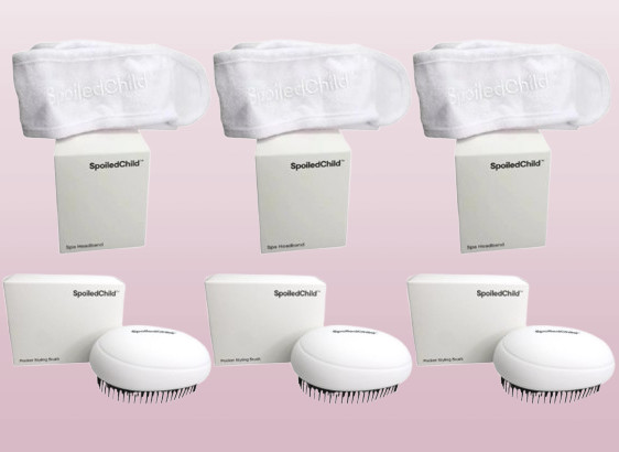 SPOILED C. SPA HEADBAND 3PCS & POCKET STYLING BRUSH 3PCS BOXED 6PCS IN TOTAL