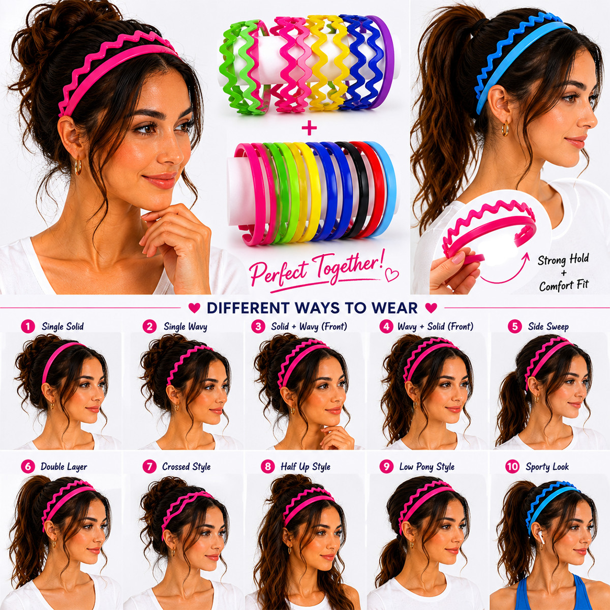 9pcs Women Girl Zig Zag Plastic Headband Hair Band Pin Head Wrap Comb Lots 0.3″