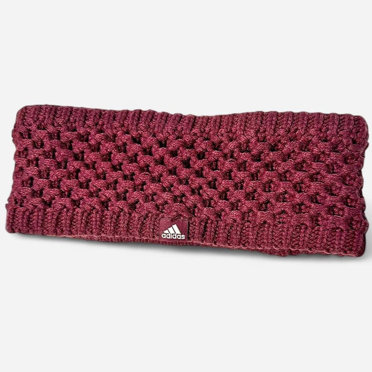Adidas Fleece Lined Cable Knit Headband Ear Warmer Burgundy Maroon Winter