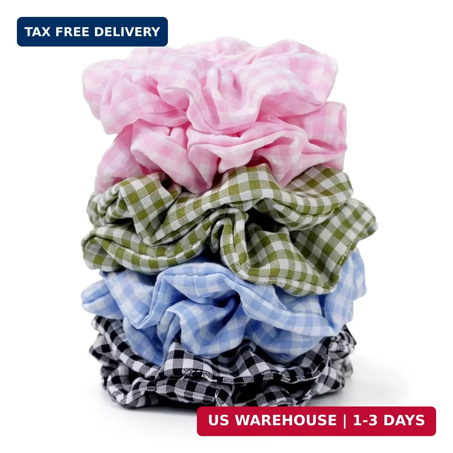 Satin Scrunchies for Women – 8PCS Plaid Mix (Light Blue, Black & White, Pink, Da