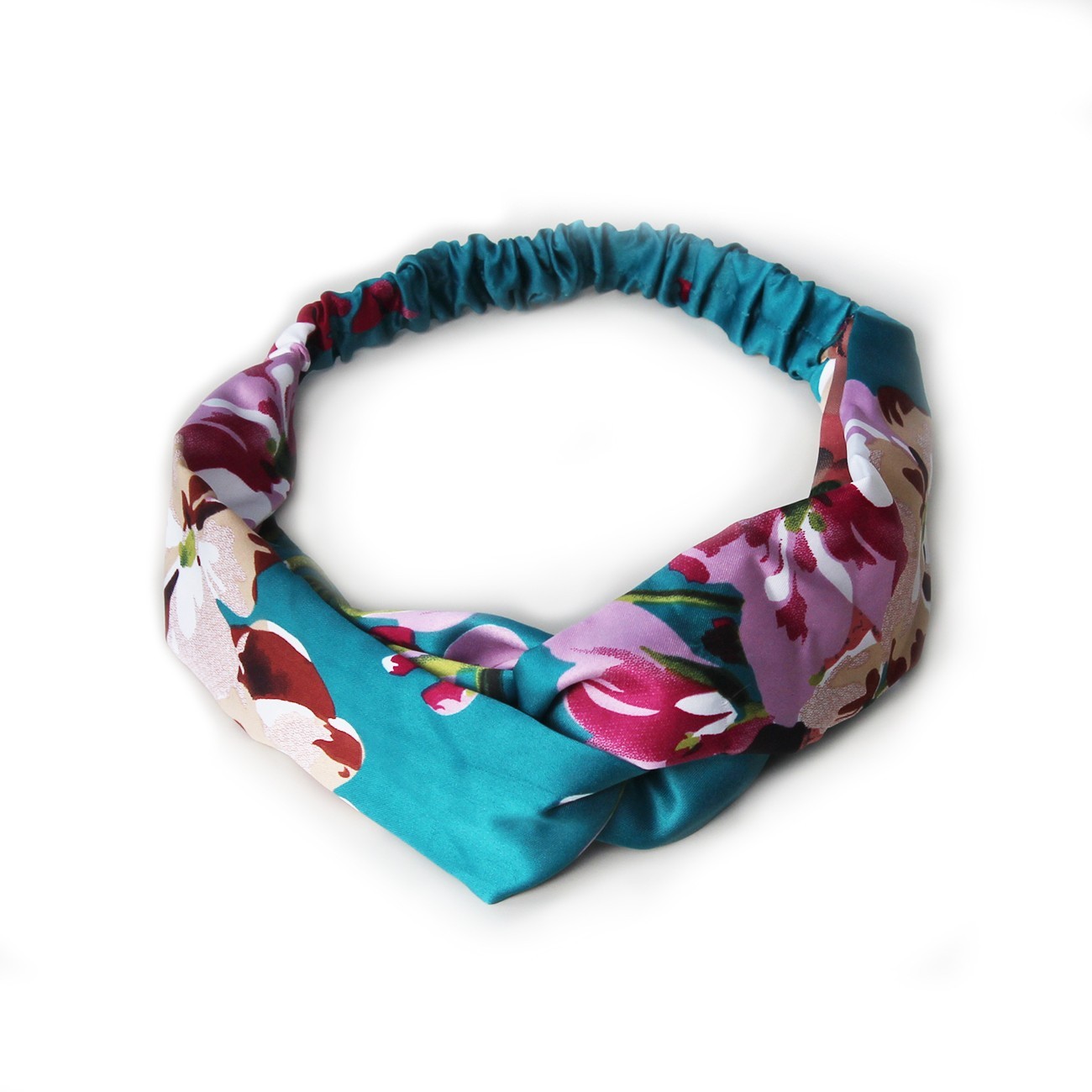 Knotted Floral Headbands 4-Pack Satin Chiffon Pink Red White Blue-Green