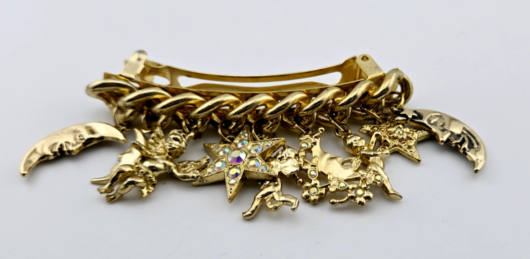 Kirks Folly Star Moon Celestial Angel Crystal Charm GT Hair Barrette USA/France