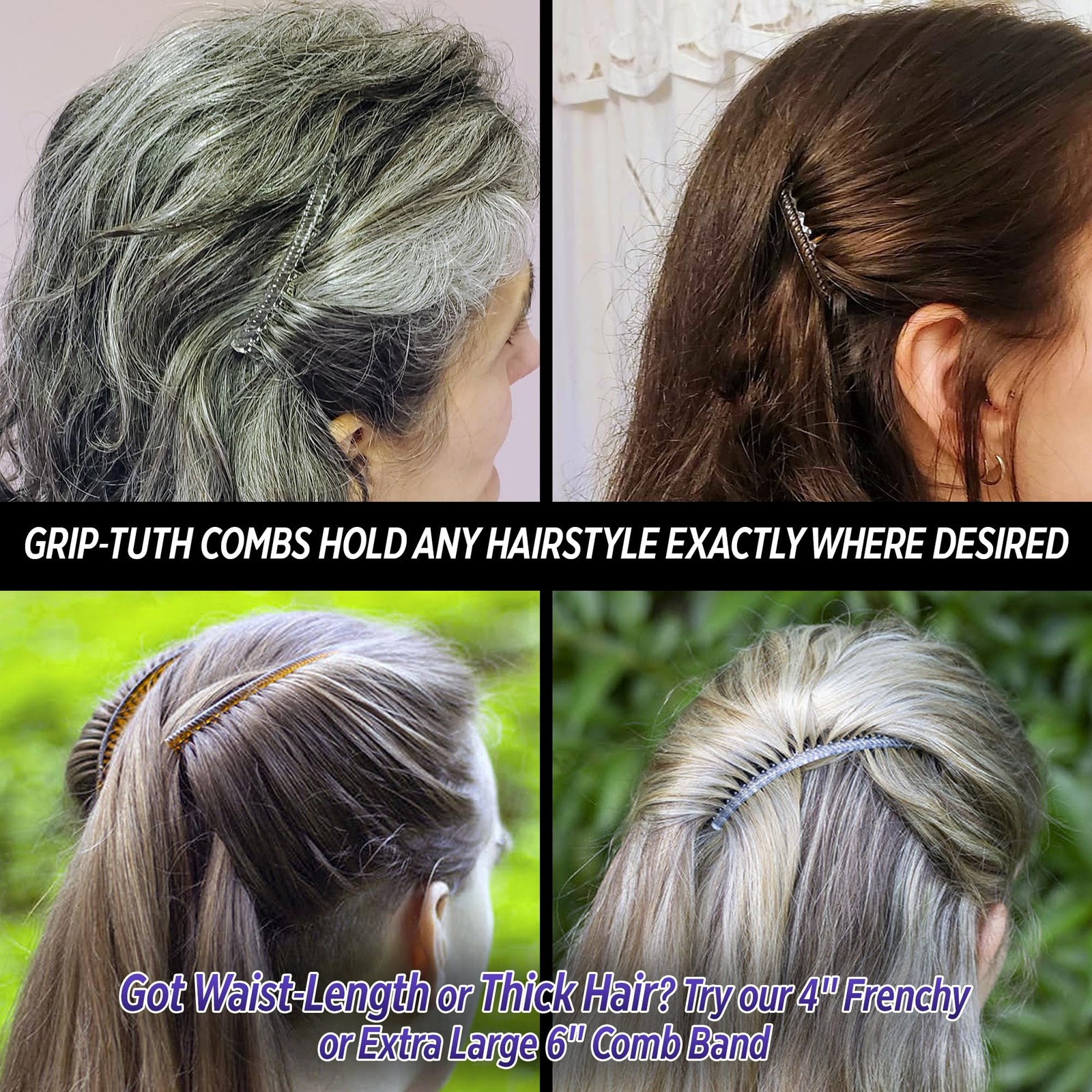 Good Hair Days Grip Tuth Hair Combs, Set of 2, Clear, 1.5 Wide