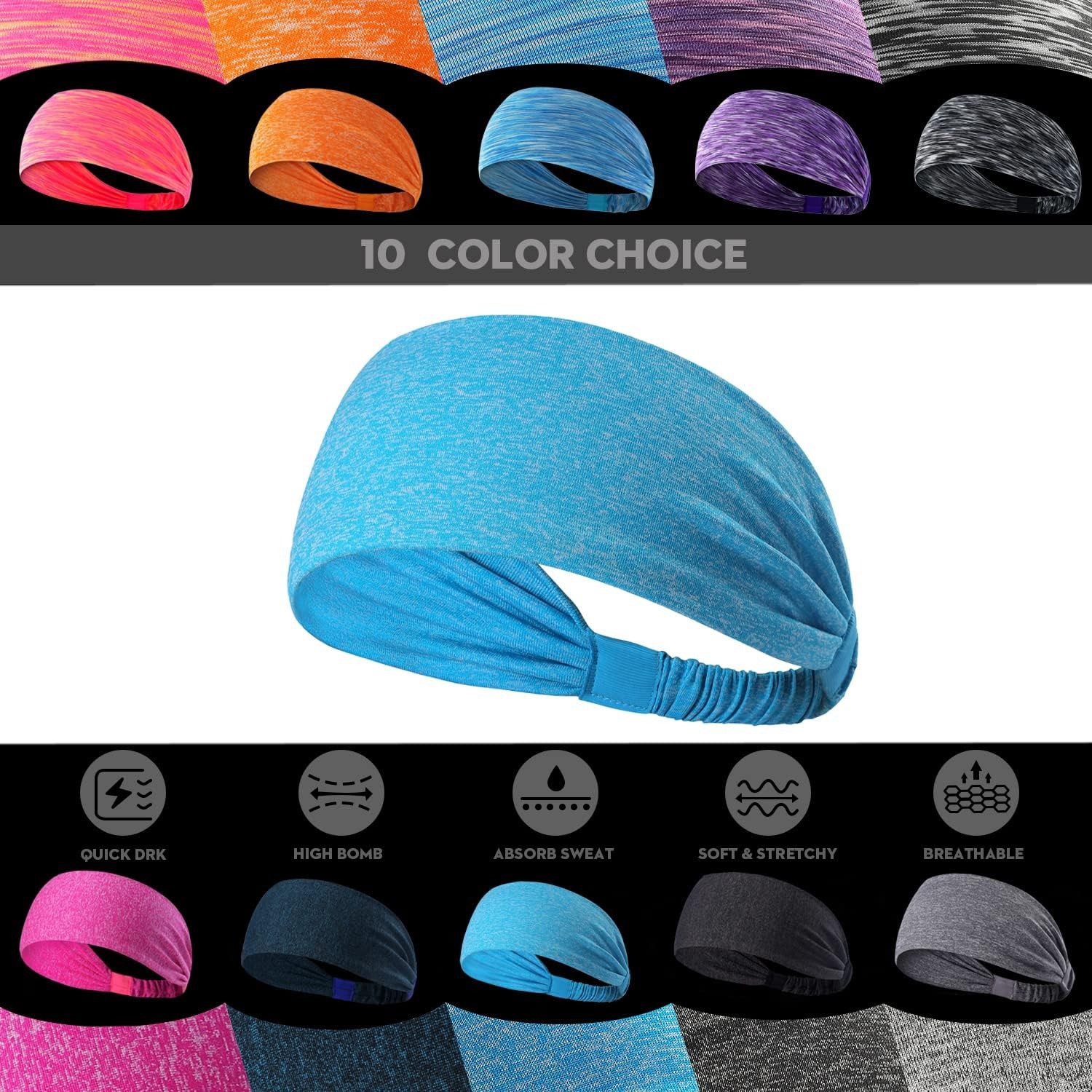 Workout Headbands Fitness Yoga Elastic Non Slip Wicking Headscarf for Men Womens