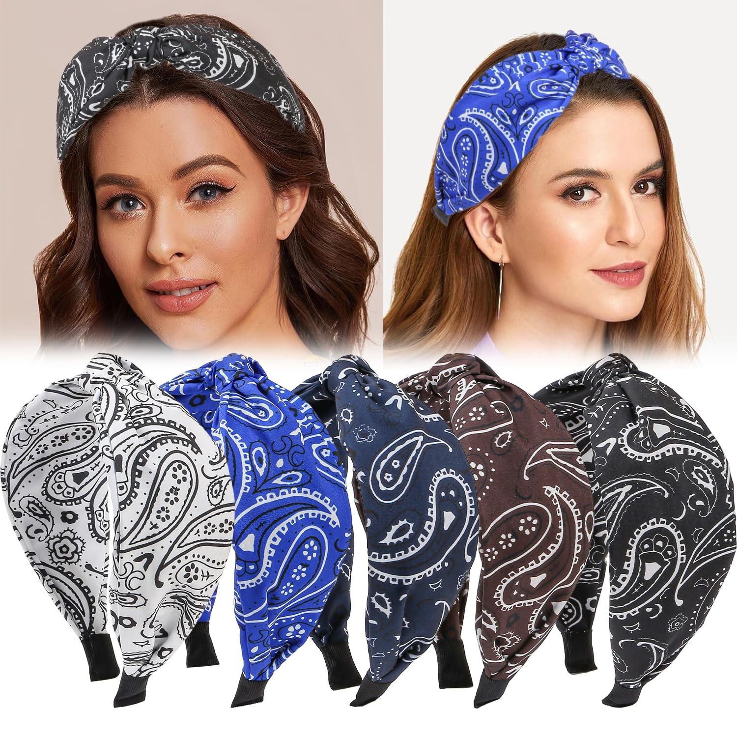 Paisley Print Headbands, Wide Knotted Turban Hair Bands for Women and Girls, …