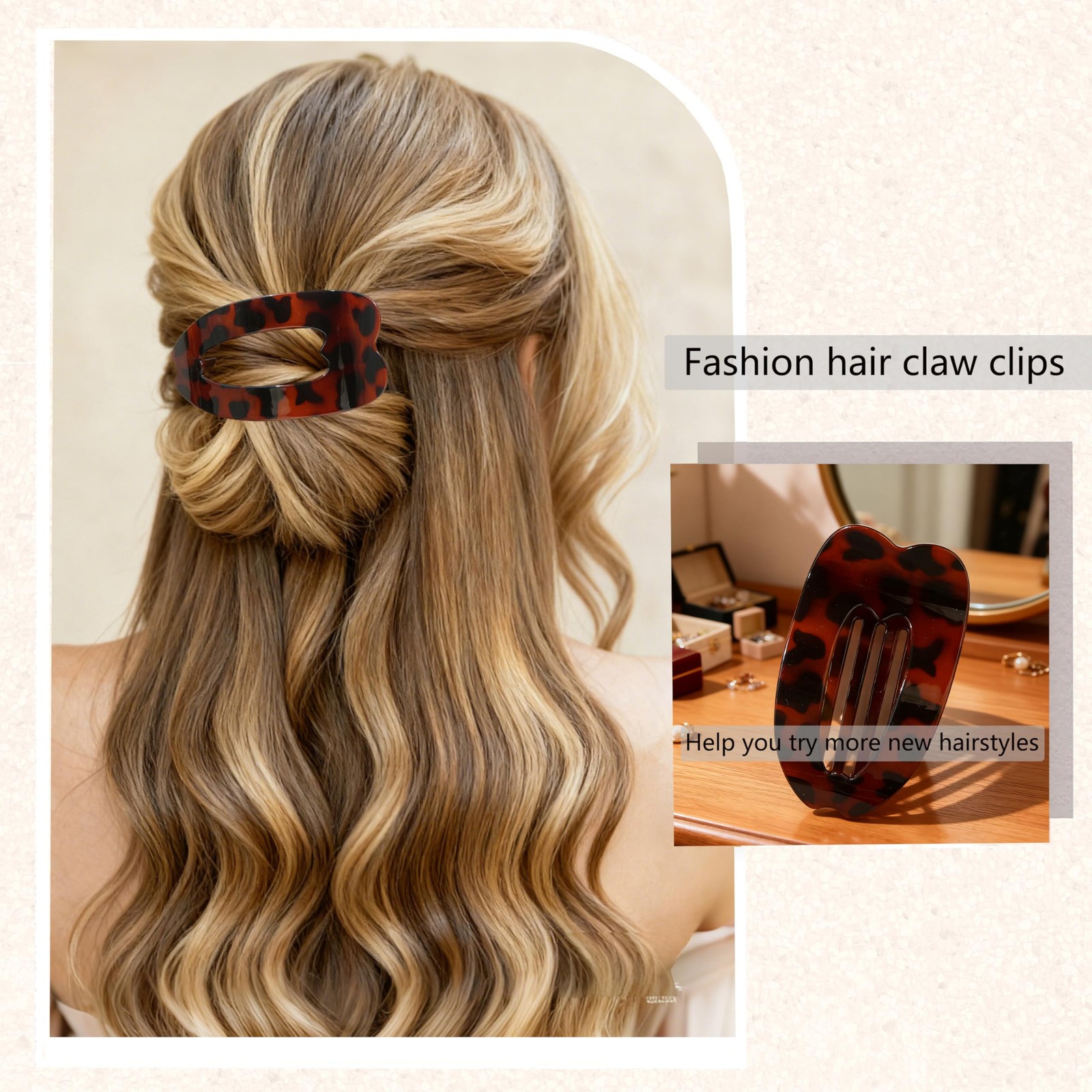 6 Pack Flat Hair Clips for Women,Large Claw Strong Hold Multicolor-1