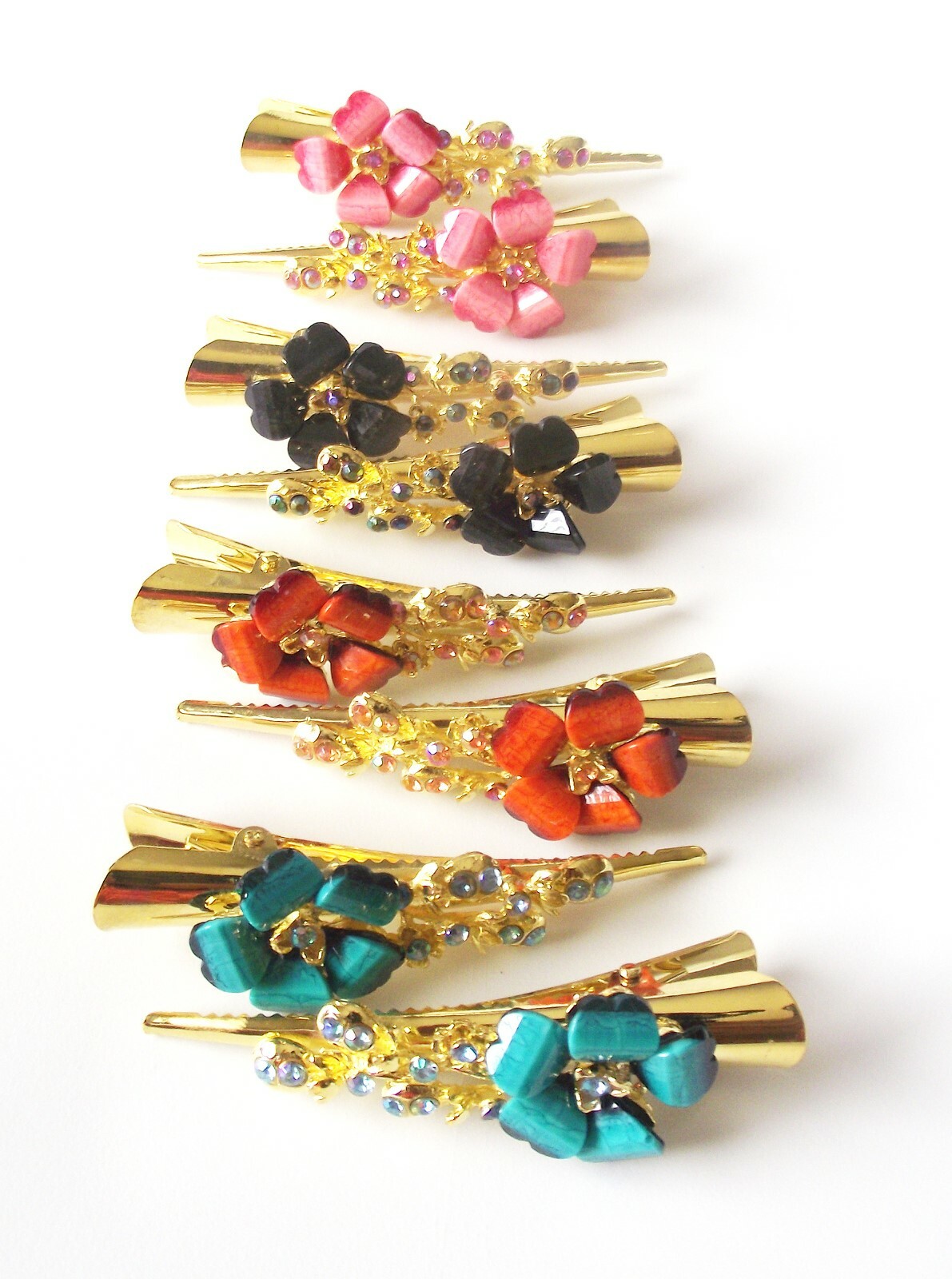 DESIGNER INSPIRED BLUE ORANGE BLACK PINK CRYSTAL FLORAL GOLD HAIR CLIP CLAW NEW