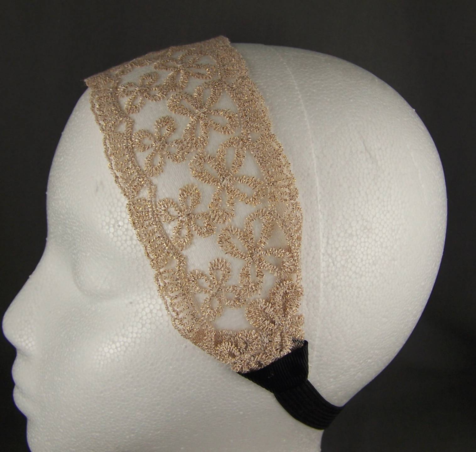 Cream Off White Gold 2.5″ wide stretch Lace headband hair band accessory