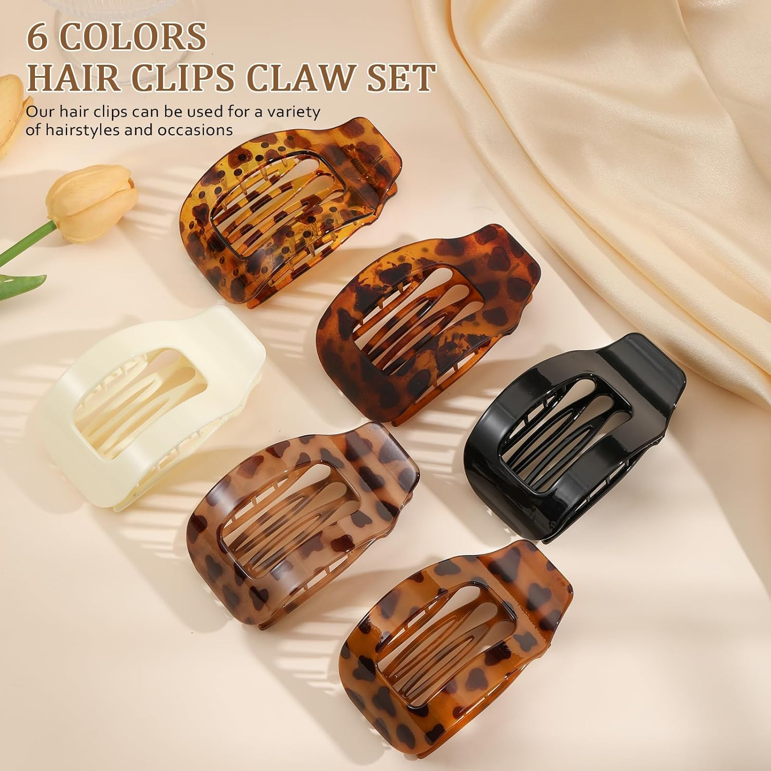 6 PCS Flat Hair Clips for Women, Large French Flat Claw Clips for Thick Thin