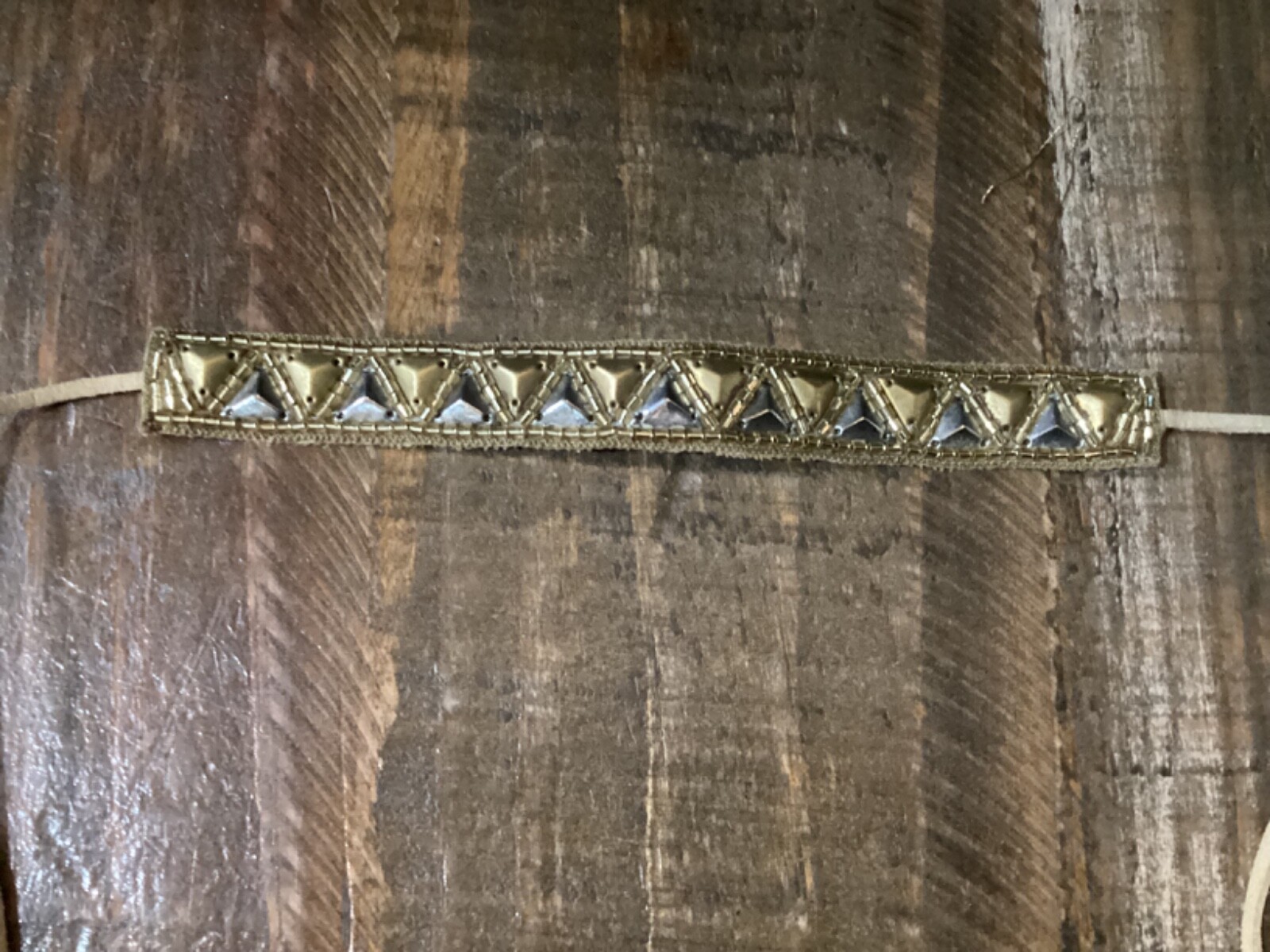 Deepa Gurnani gold Beaded boho hippy Headband leather tie w/tassels