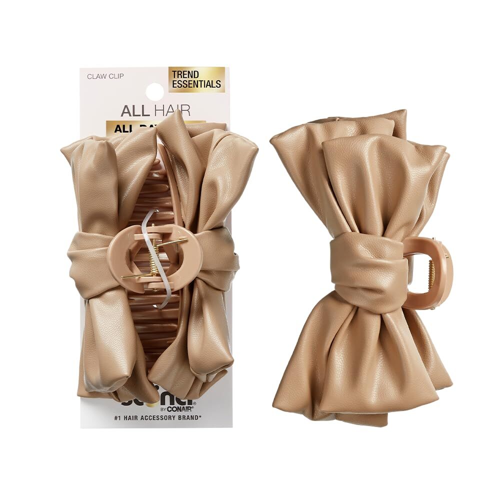 Scunci by Conair Faux Leather Bow Claw Hair Clip, Champagne, 1-Piece