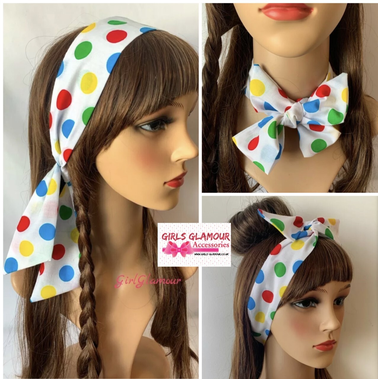 Multicoloured Polka Headband Hairband scarf Hair Tie Multicolour Spotty Fabric