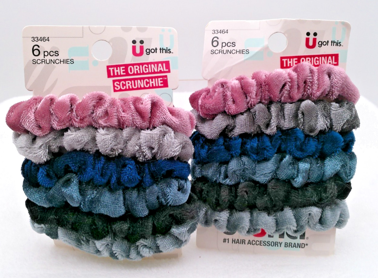 Lot of 2 Scunci 6 pcs ea Mini Velvet Scrunchies purple greys blues black 33464