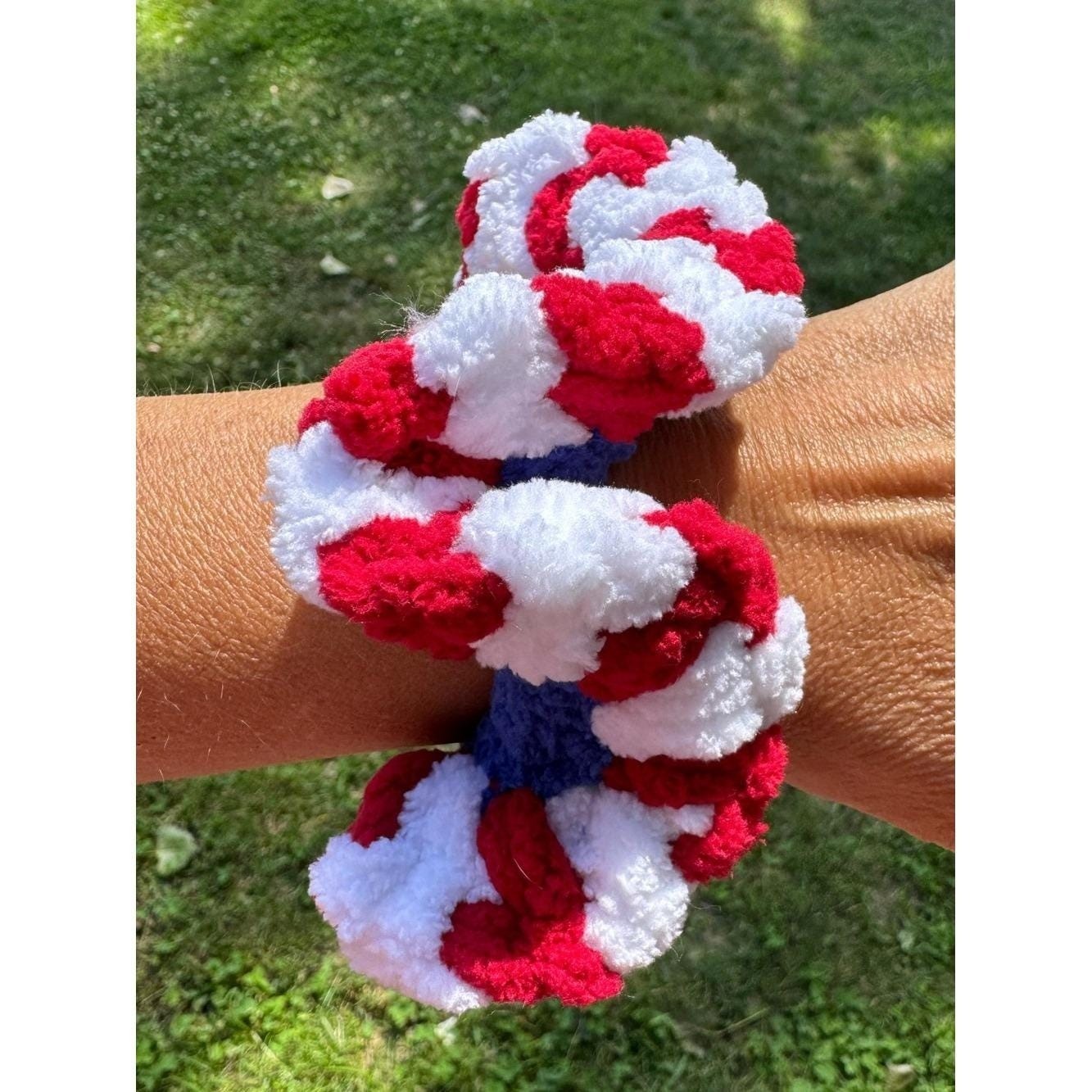 Colorful Large striped Red White Blue Scrunchie NEW