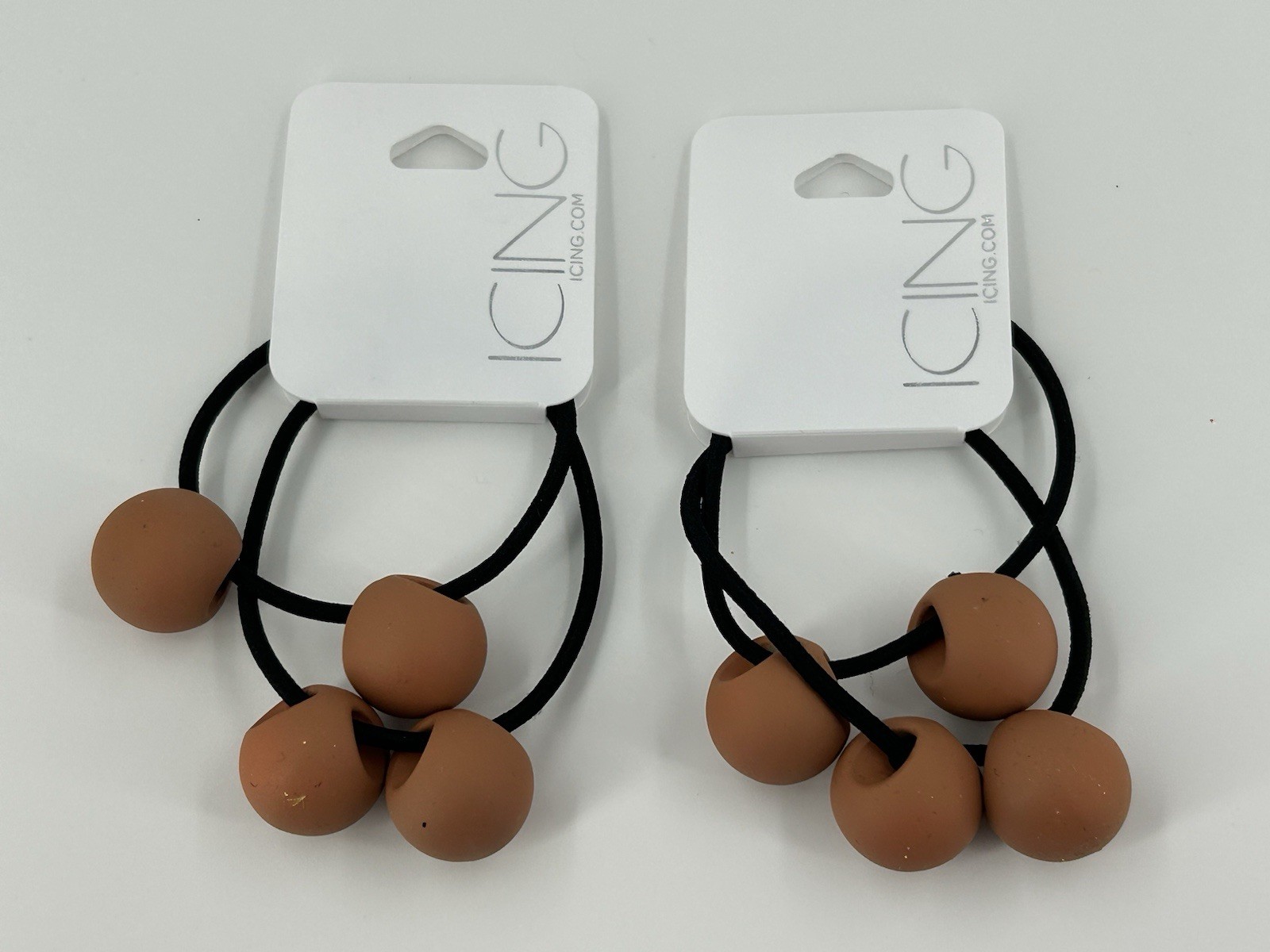 Lot of 2 NEW ICING Claires Brown Beaded Rubber Bands Womens Hair Accessory