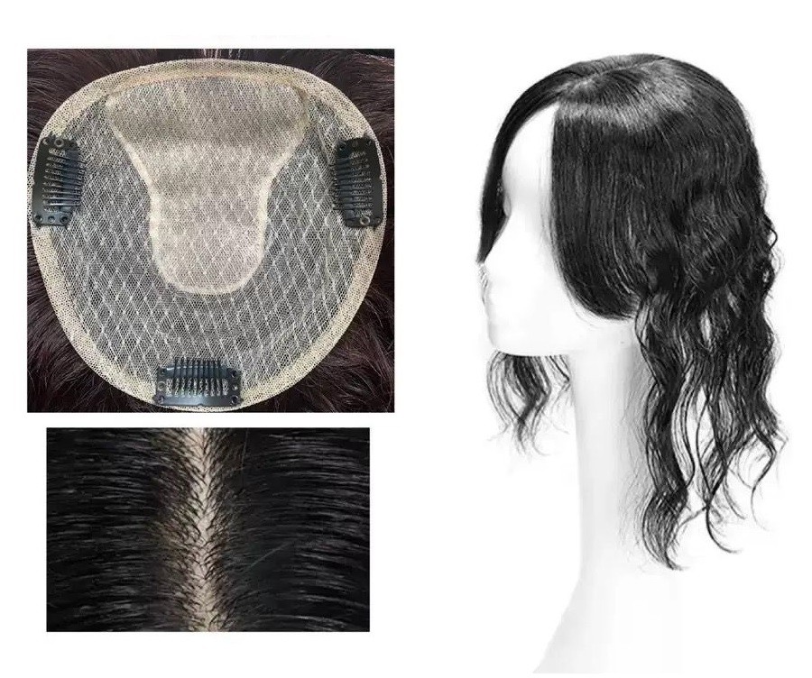 5″x5″ Cap 100% Human Hair Water Wave Wavy Hair Topper for Women Clip in 12″~14″