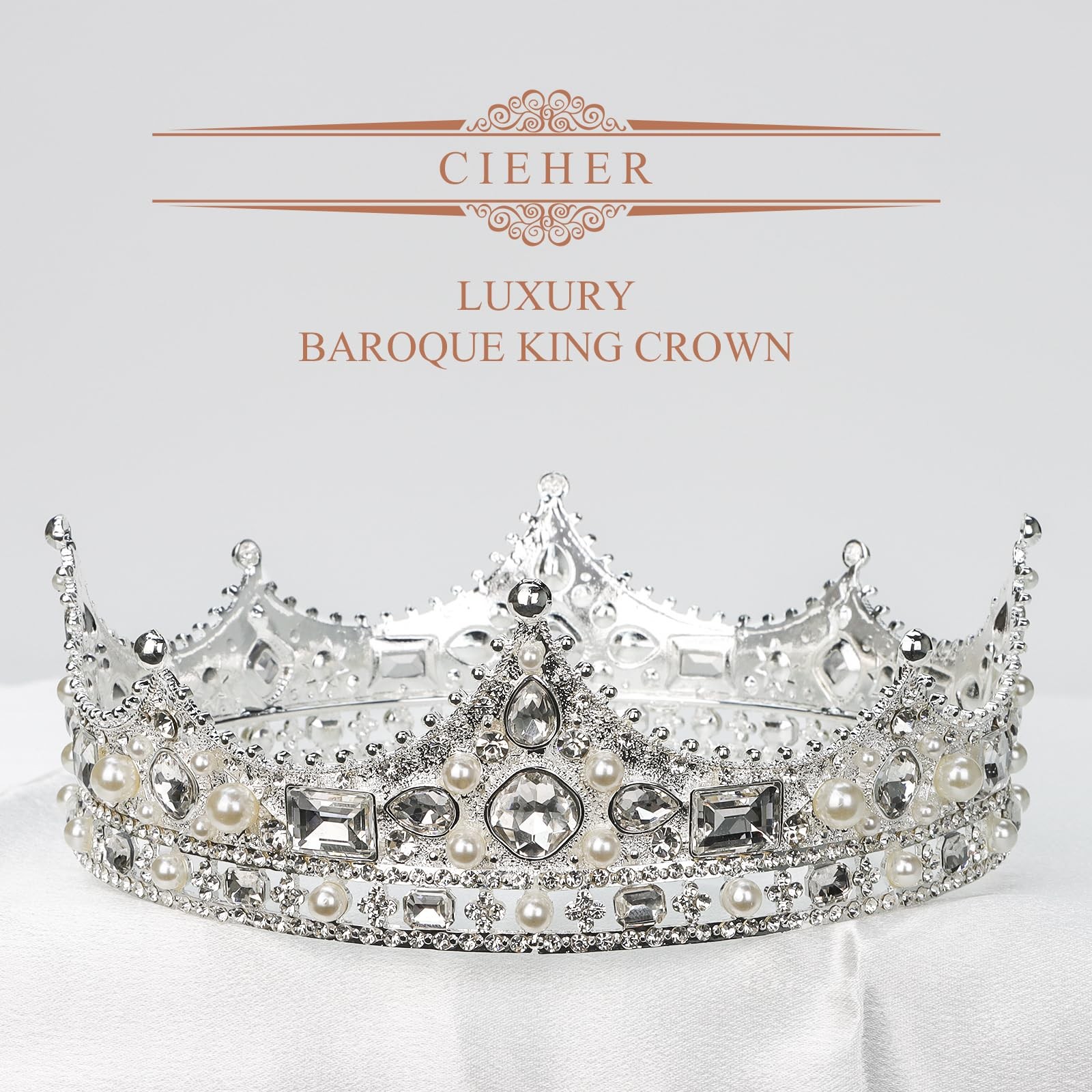 Crystal Crown Rhinestone Tiara for Men Prom Birthday Wedding Cosplay Party