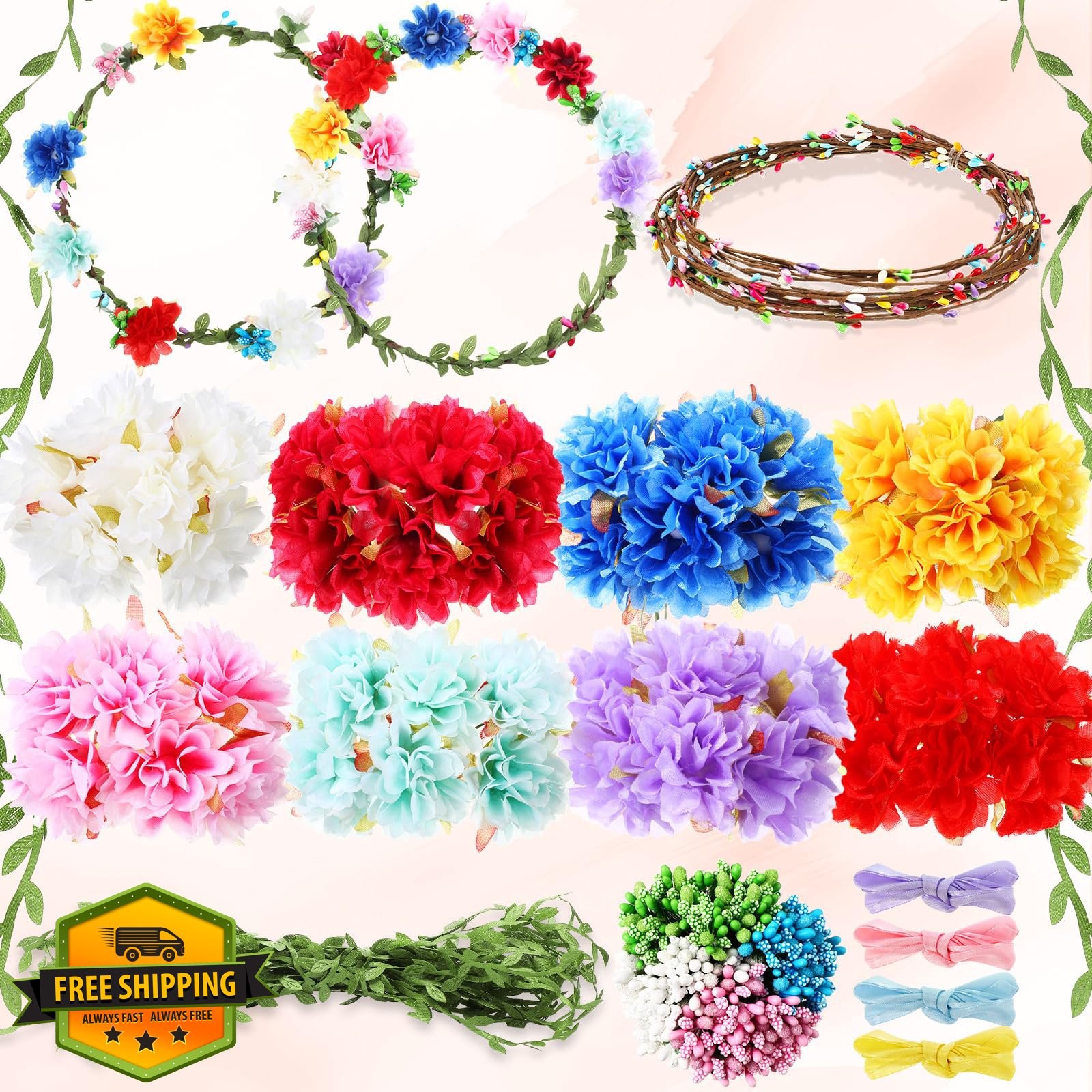 Zeyune 20 Flower Crown Making Kits, DIY Fairy Floral Headband Set