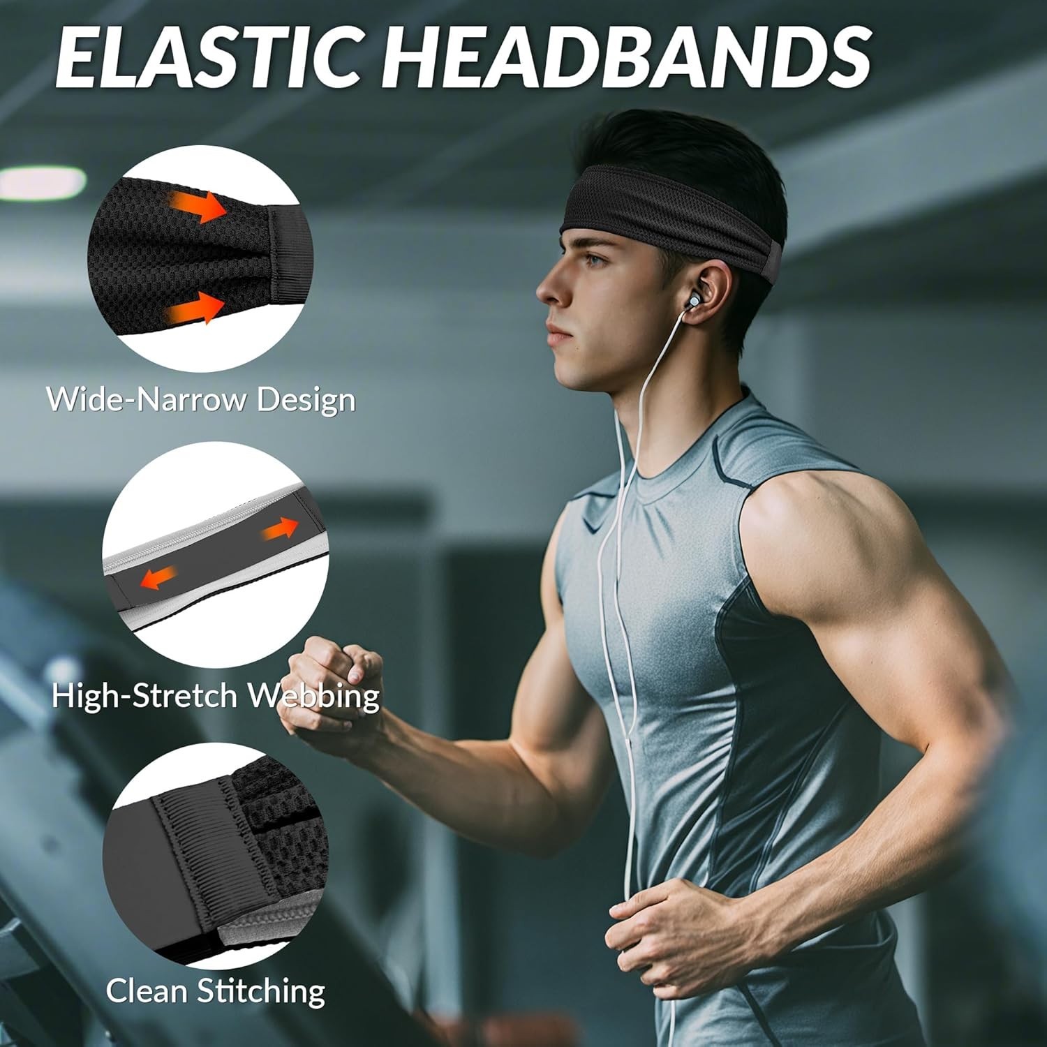 Sports Headbands for Men, Moisture Wicking Sweat Bands Headbands Non Black