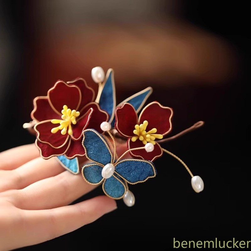 10cm Chinese Retro Manual Filigree Cloth Velvet Flower Headwear Accessories