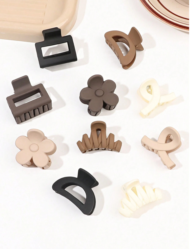 10pcs Multicolor Matte Hair Claw Clips Set for Bangs & Ponytails