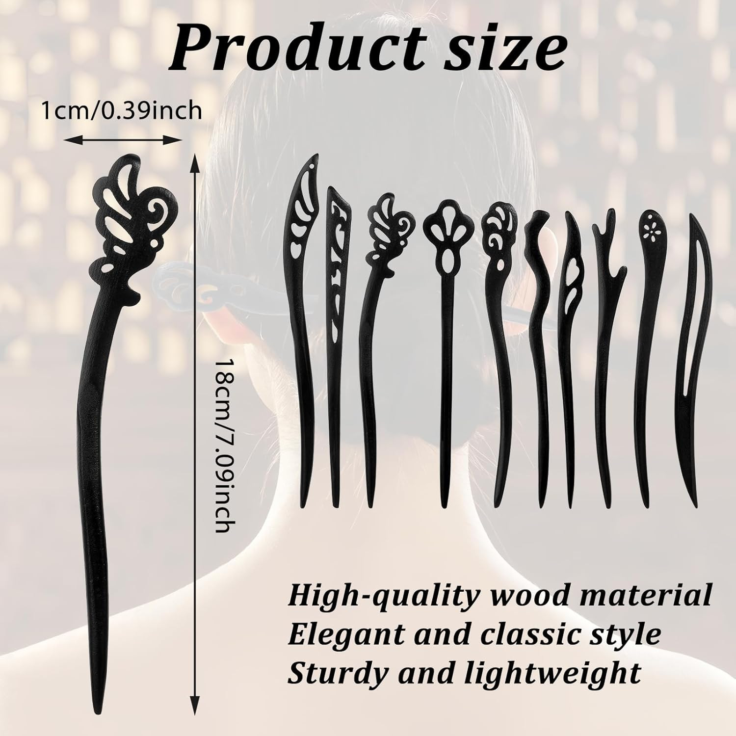 Wooden Hair Sticks 10 Pcs Traditional Chinese Japanese Hair Chopsticks Pins for