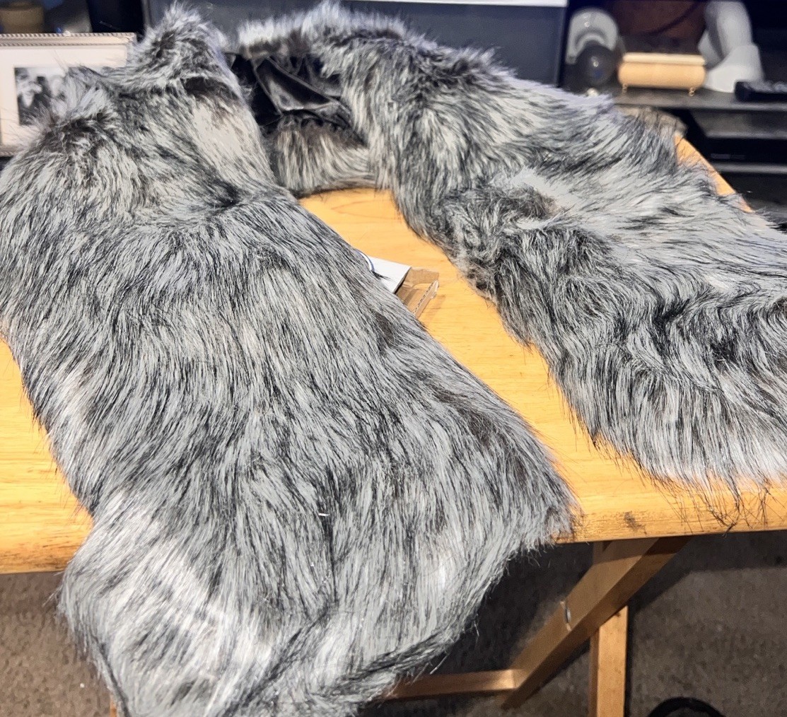 Faux Fur Gray 40 Inch Long Stole Winter Accessory, Bracelet, and Earrings Set