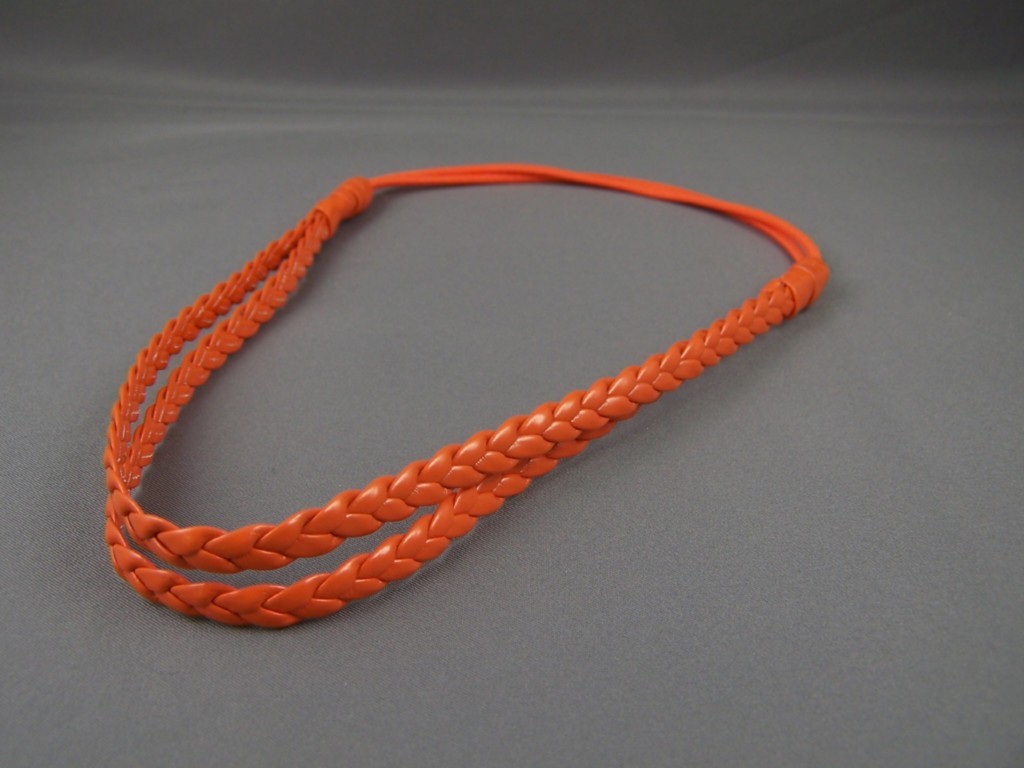 Orange thin skinny braid double headband faux leather braided stretch elastic